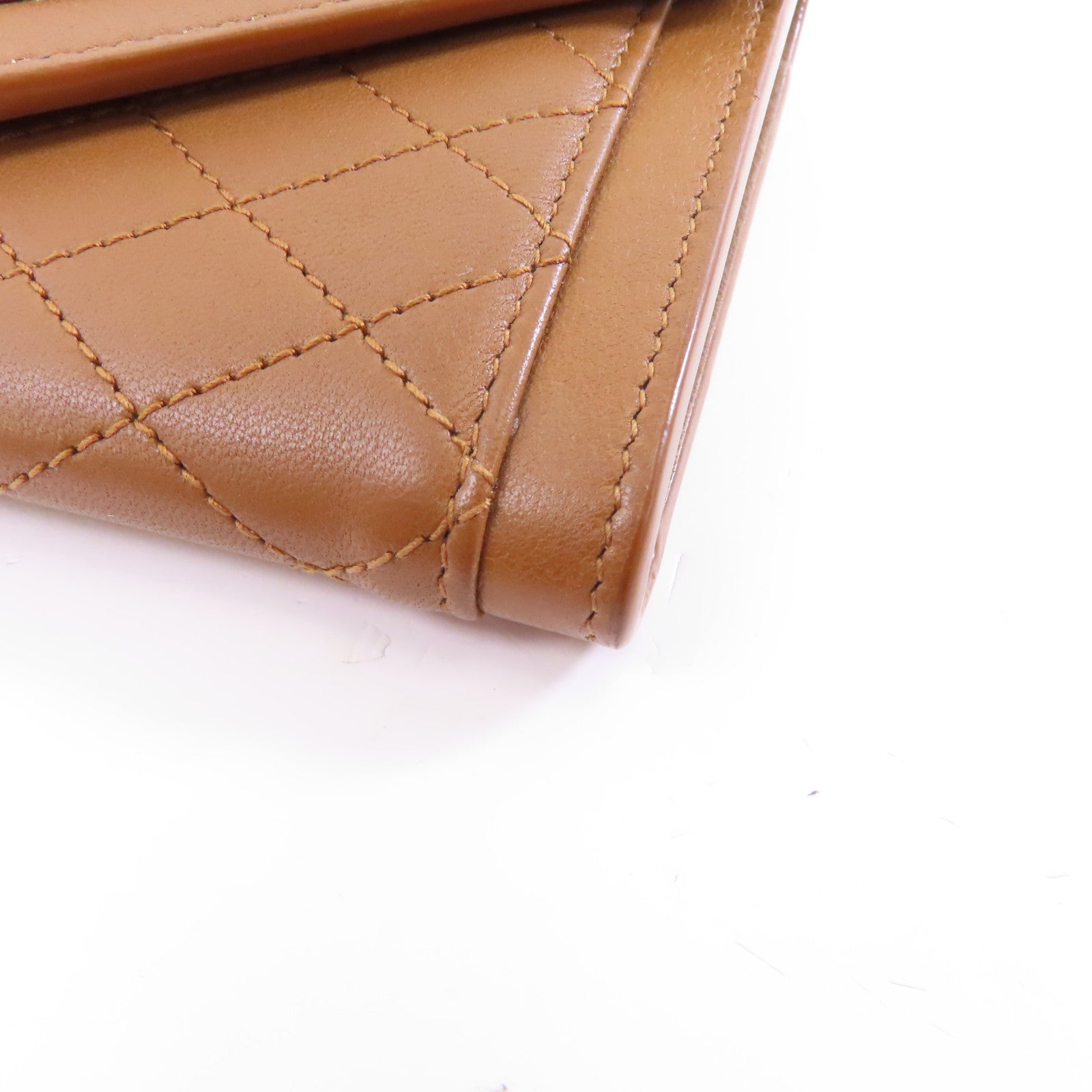 YVES SAINT LAURENT 牛皮皮革Card Case金扣卡片套棕色
