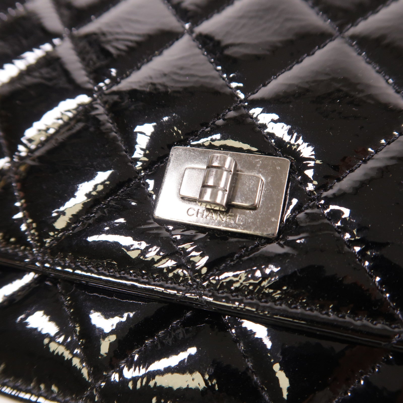 CHANEL CC SHW Wallet On Chain 2.55 Chain Shoulder Bag Patent Leather Black