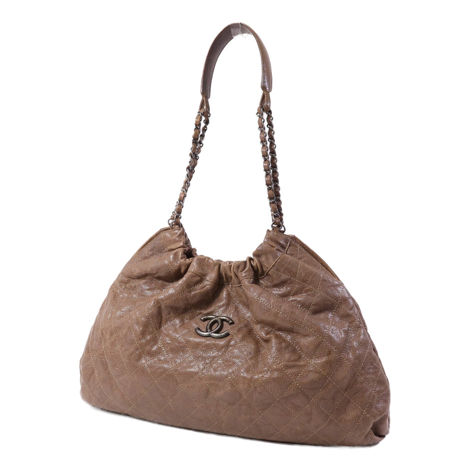 CHANEL 牛皮皮革Shoulder Bag銀扣肩背袋