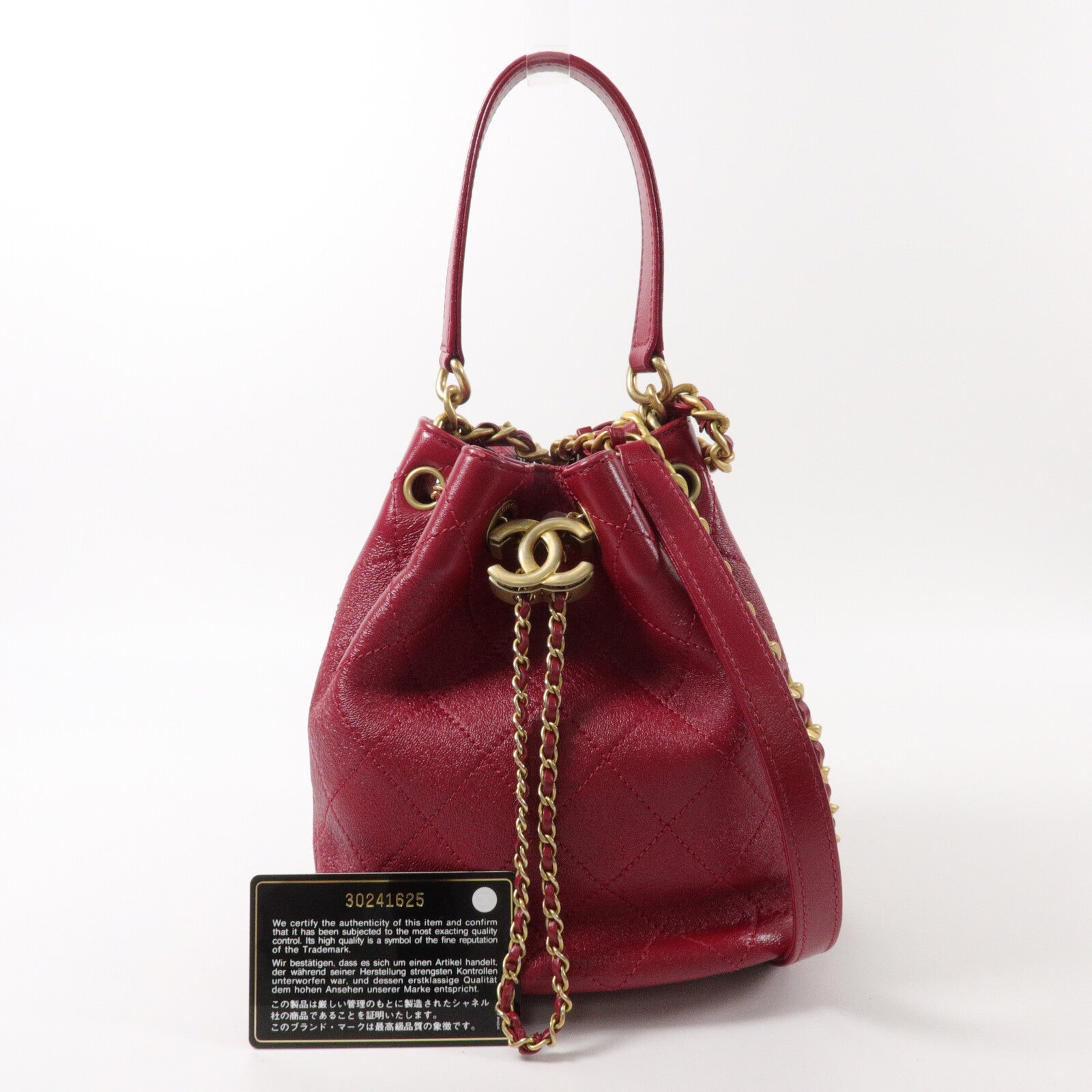 CHANEL 牛皮皮革Bucket Bag鏈帶手挽肩背兩用袋