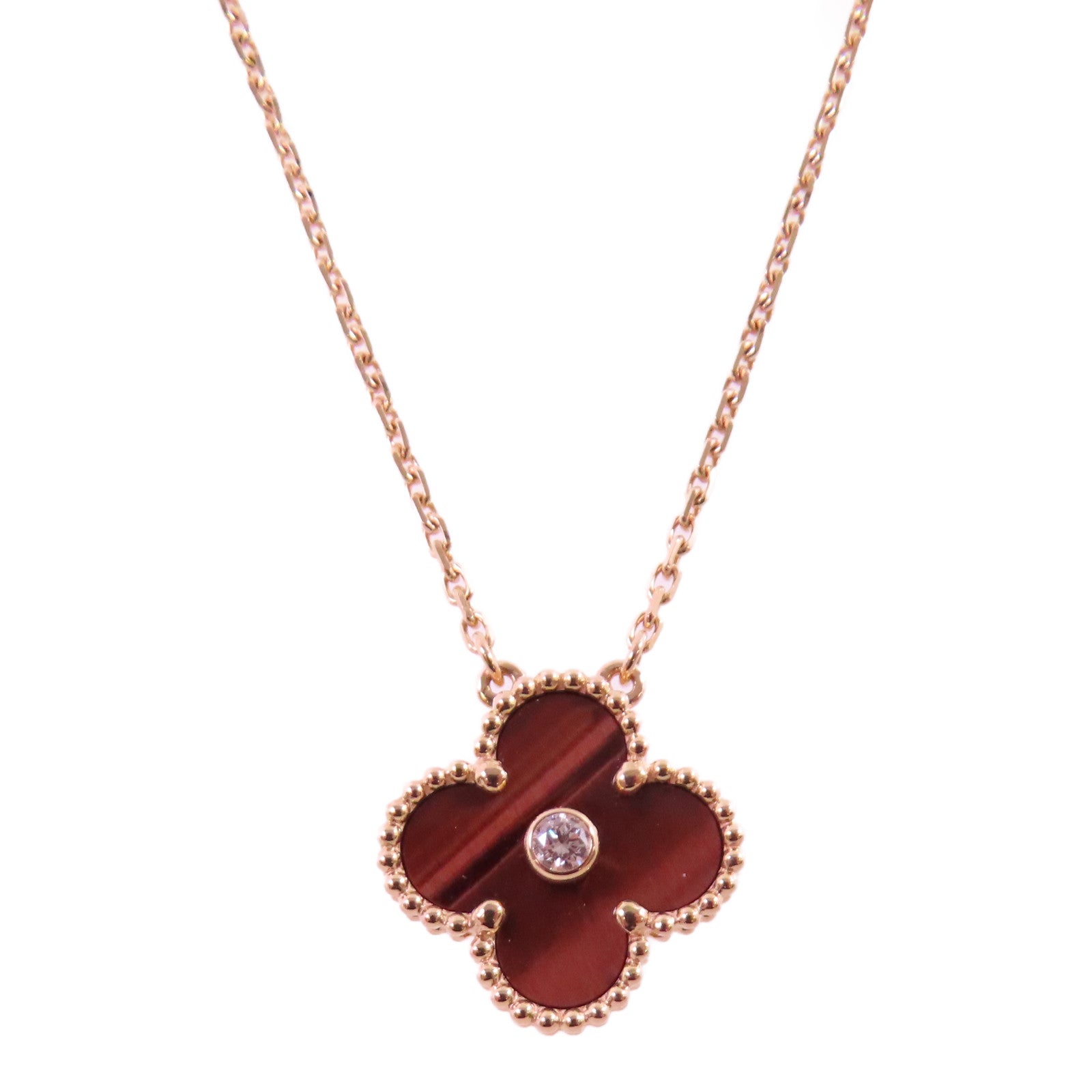 Van Cleef & Arpels 18K玫瑰金/鑽石/孔雀石Vintage Alhambra Malachite Diamond Necklace項鏈