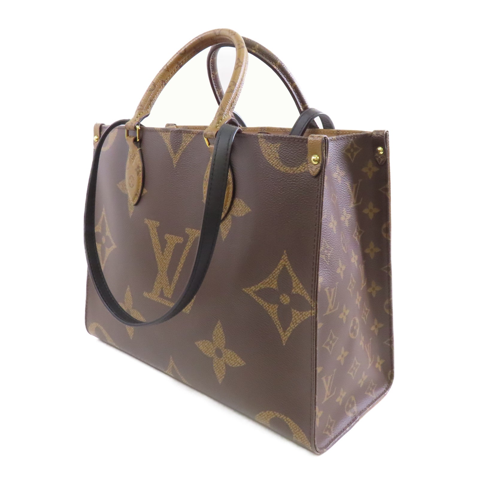 LOUIS VUITTON Monogram Giant On The Go MM金扣手挽肩背兩用袋啡色