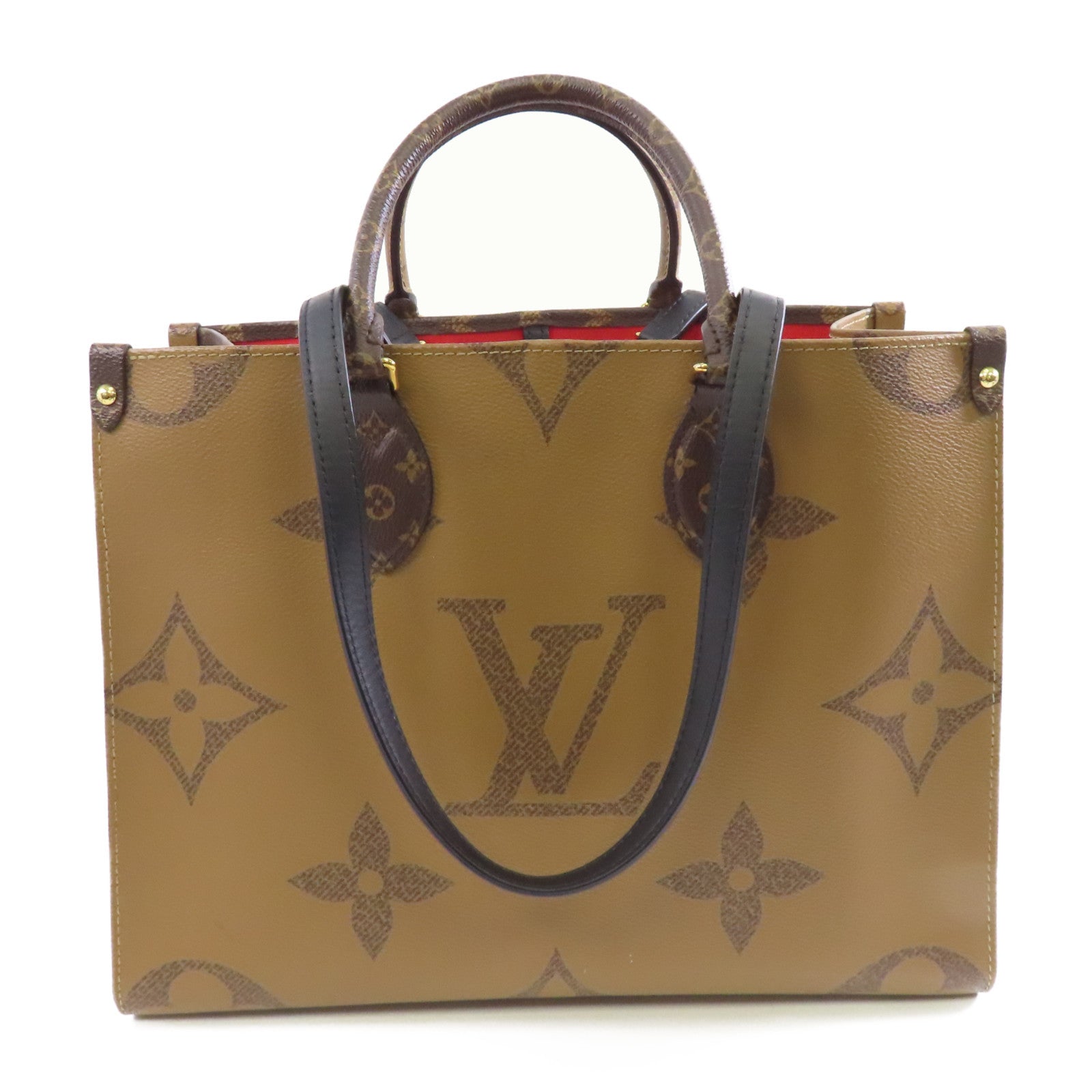 LOUIS VUITTON Monogram Giant On The Go MM金扣手挽肩背兩用袋啡色