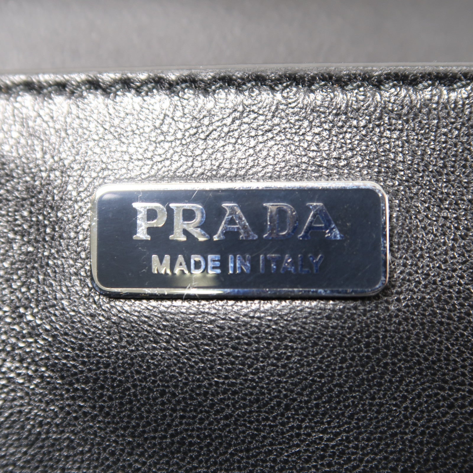 PRADA 牛皮皮革/馬毛Shoulder Bag銀扣肩背袋黑色