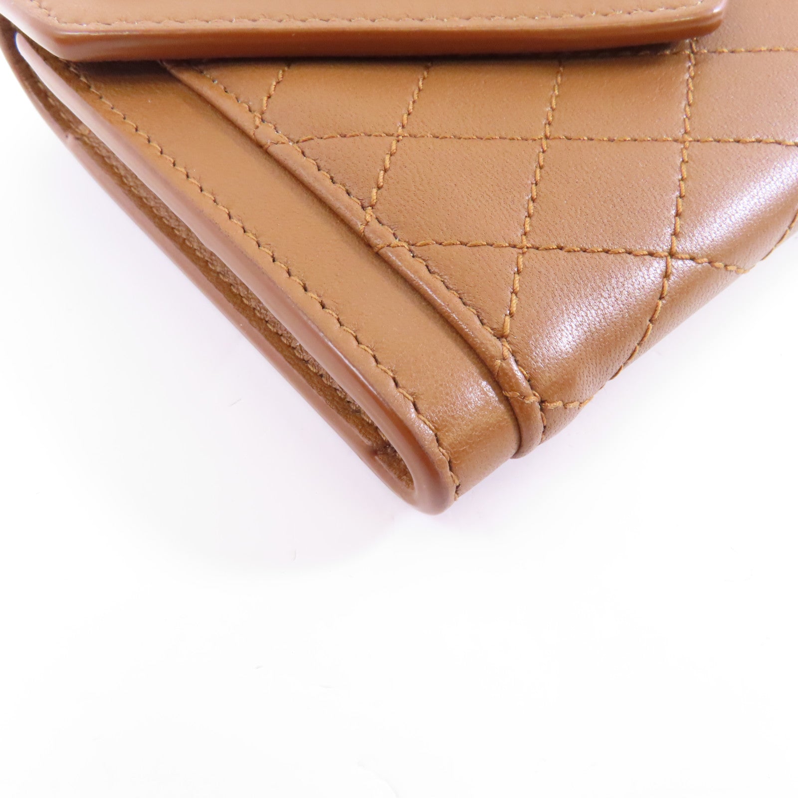 YVES SAINT LAURENT 牛皮皮革Card Case金扣卡片套棕色