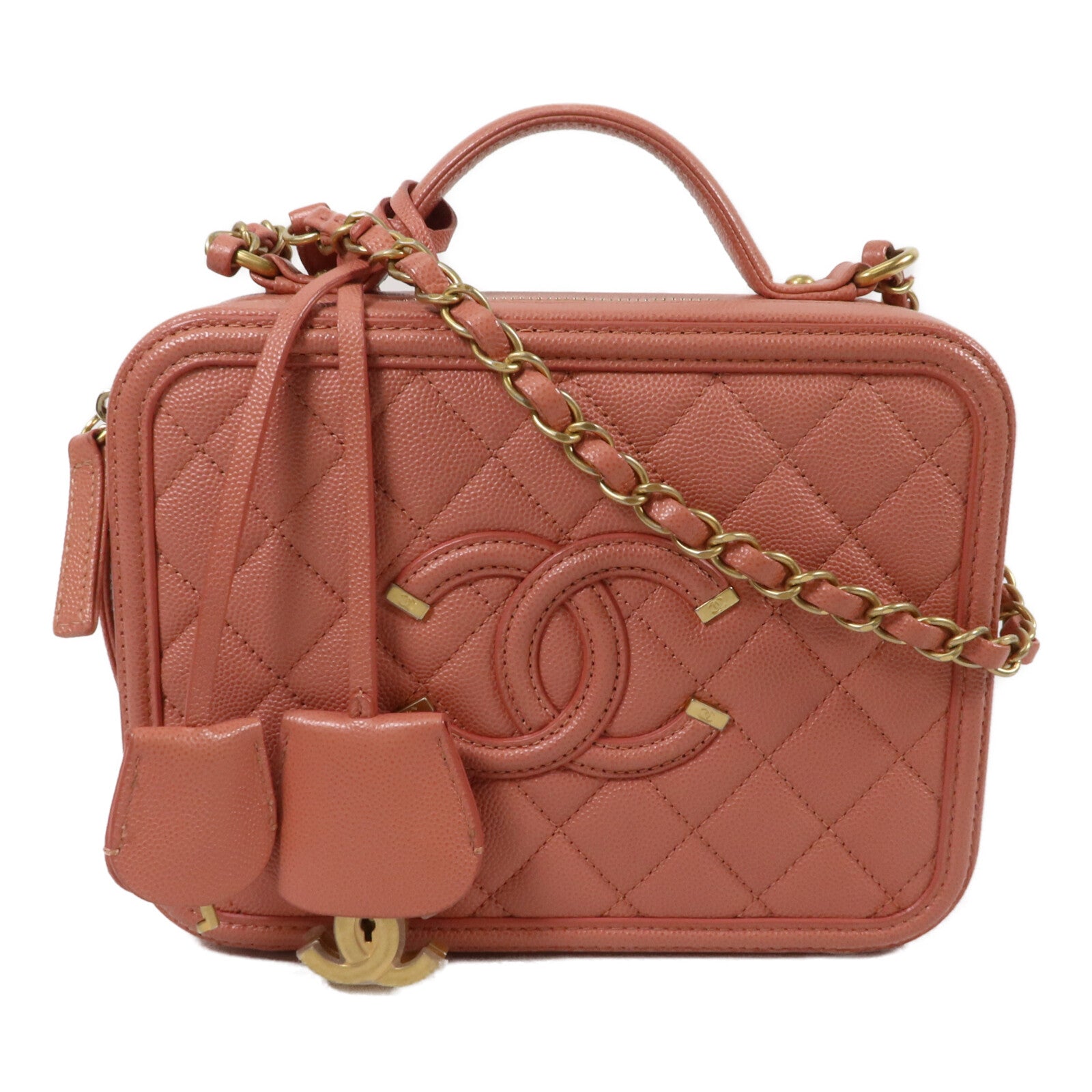 CHANEL 牛皮皮革Vanity Case鏈帶手挽肩背兩用袋