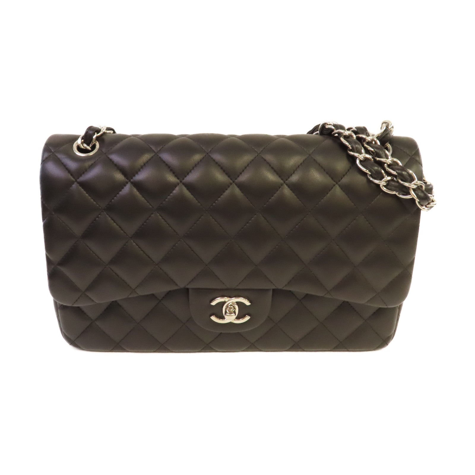 CHANEL 【激減優惠】菱格羊皮皮革Jumbo Classic Chain Shoulder Bag銀扣鏈帶肩背袋黑色