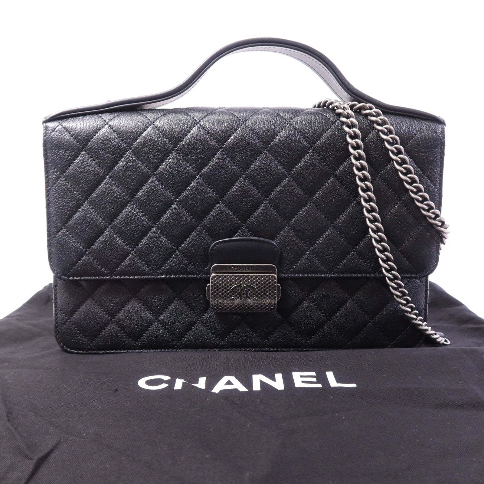 CHANEL 山羊皮皮革CC University Flap Bag鏈帶手挽肩背兩用袋