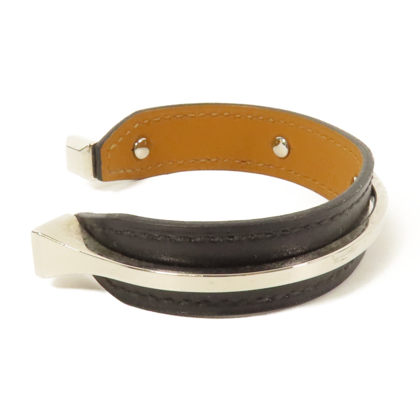 HERMES 牛皮皮革Open Cuff Bracelet手鐲Noir Hermes#M