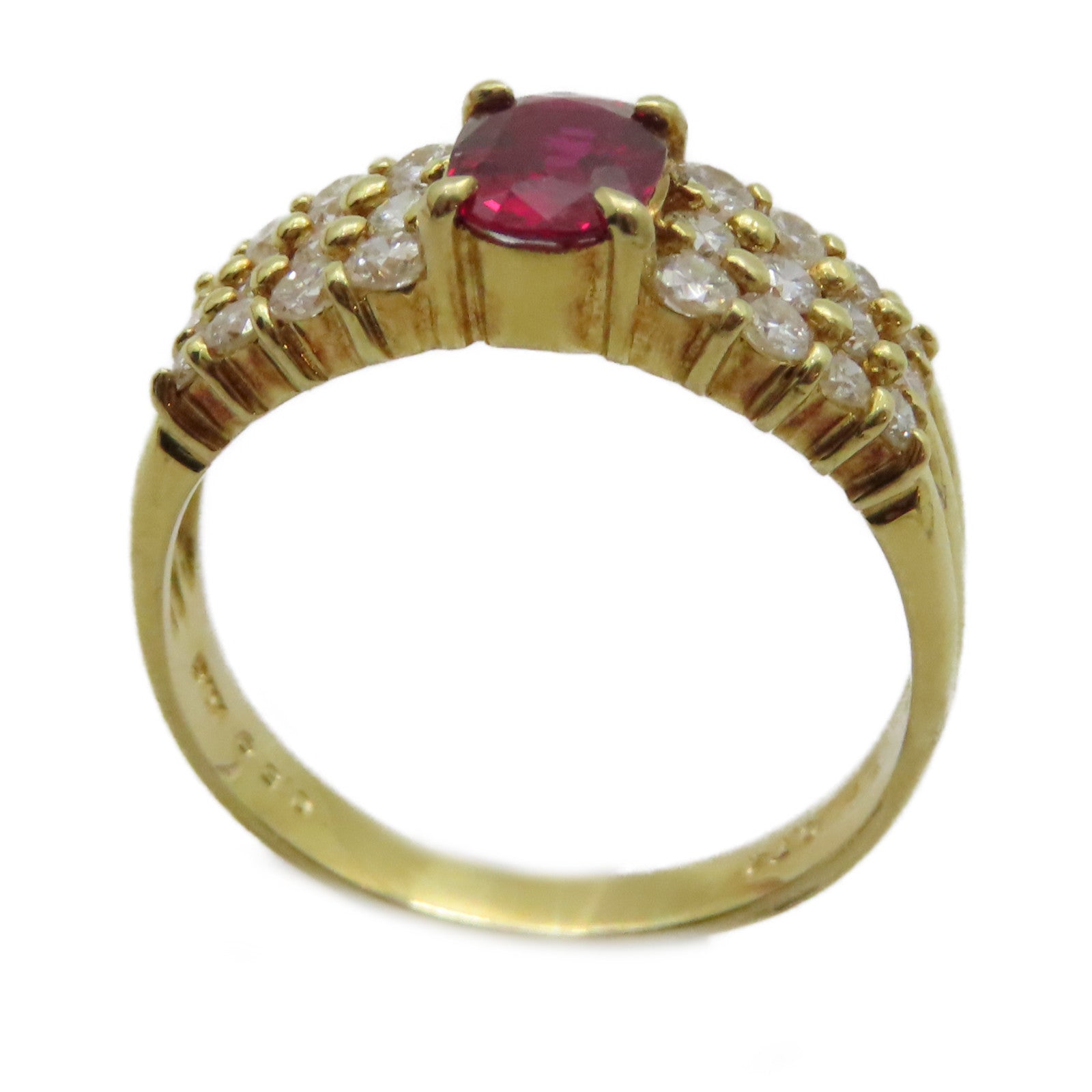 JEWELRY 18K黃金Ruby Diamond Ring 0.74ct紅寶石/0.59ct鑽石戒指US#6.75