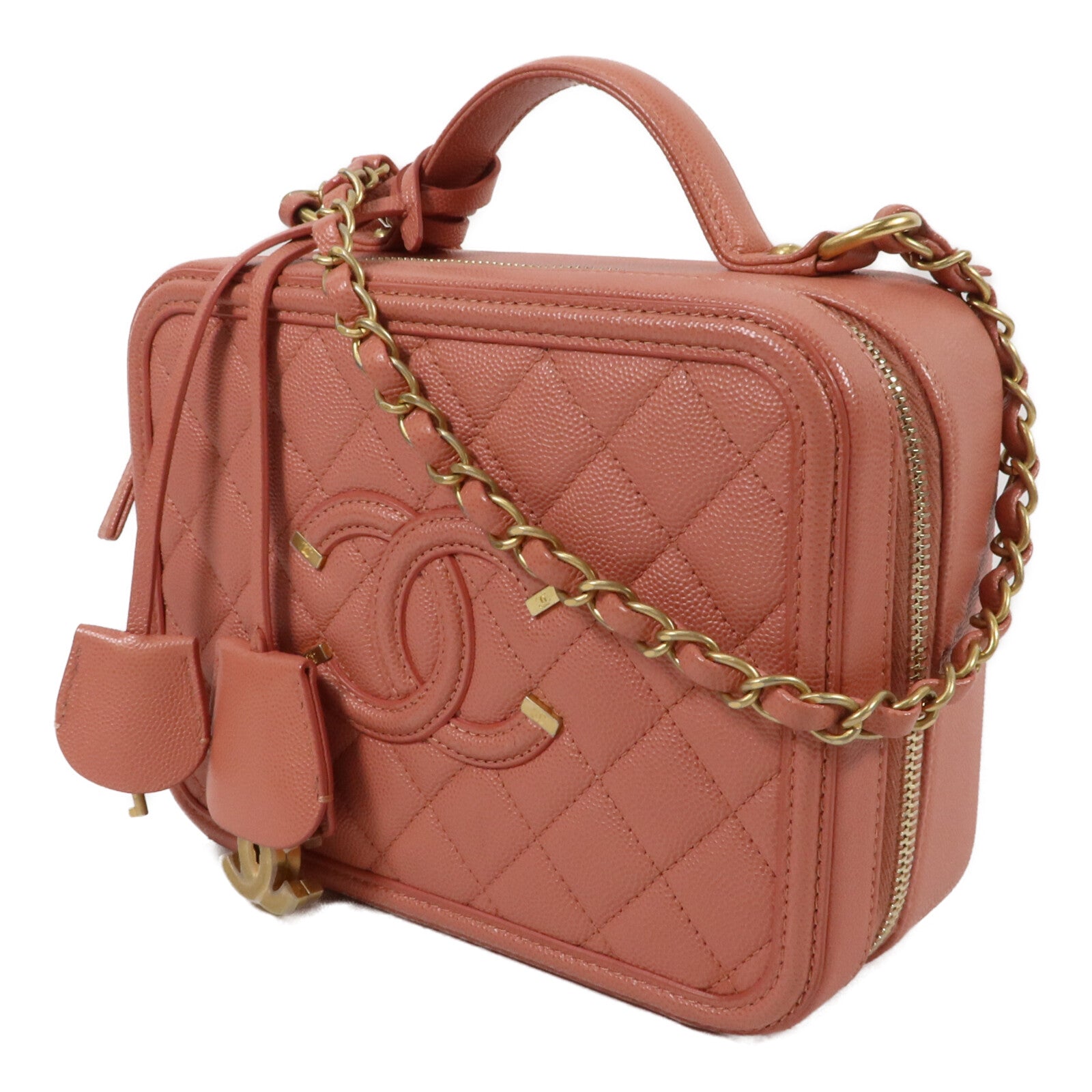CHANEL 牛皮皮革Vanity Case鏈帶手挽肩背兩用袋