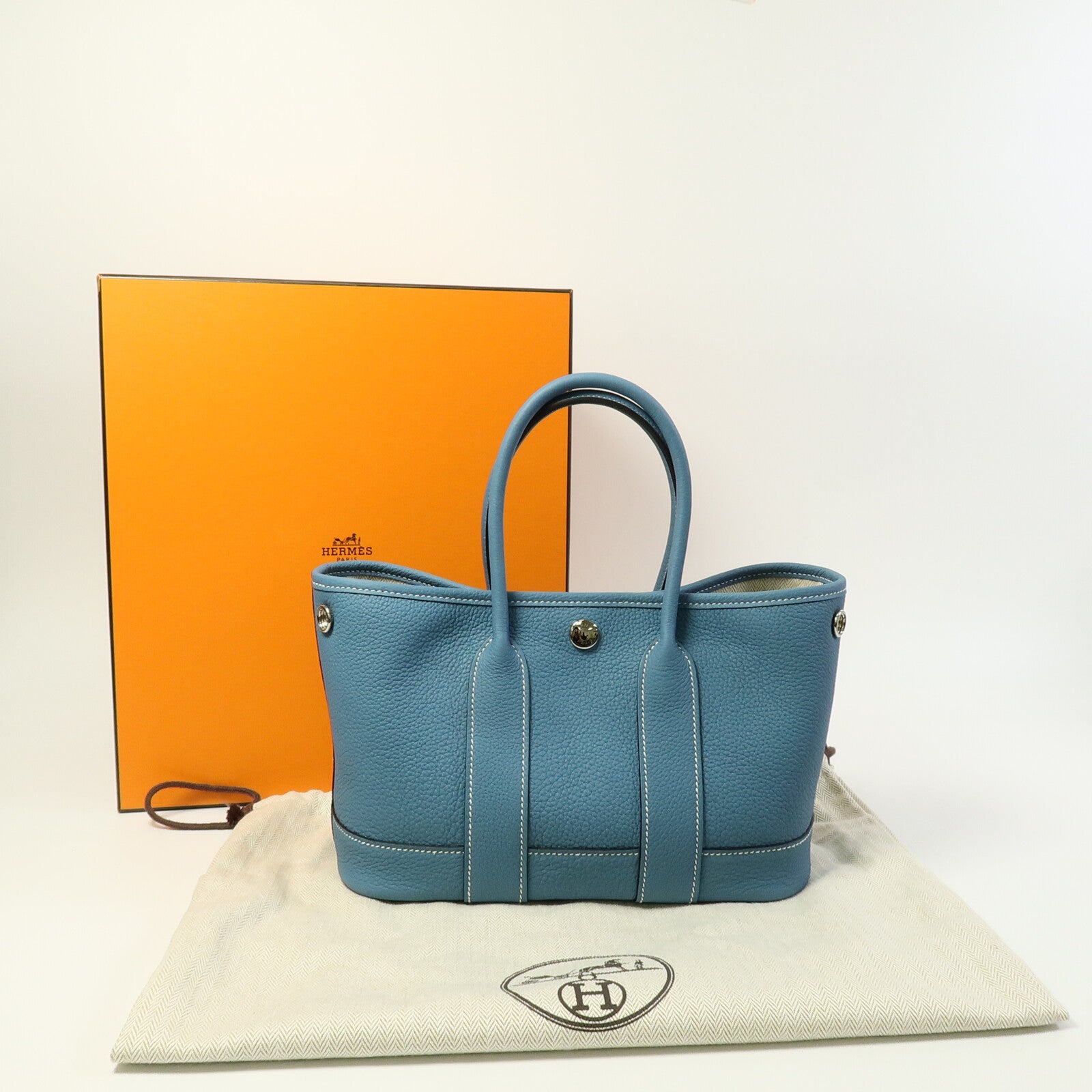 HERMES Country皮革Mini Garden Party手挽袋New Blue Jean