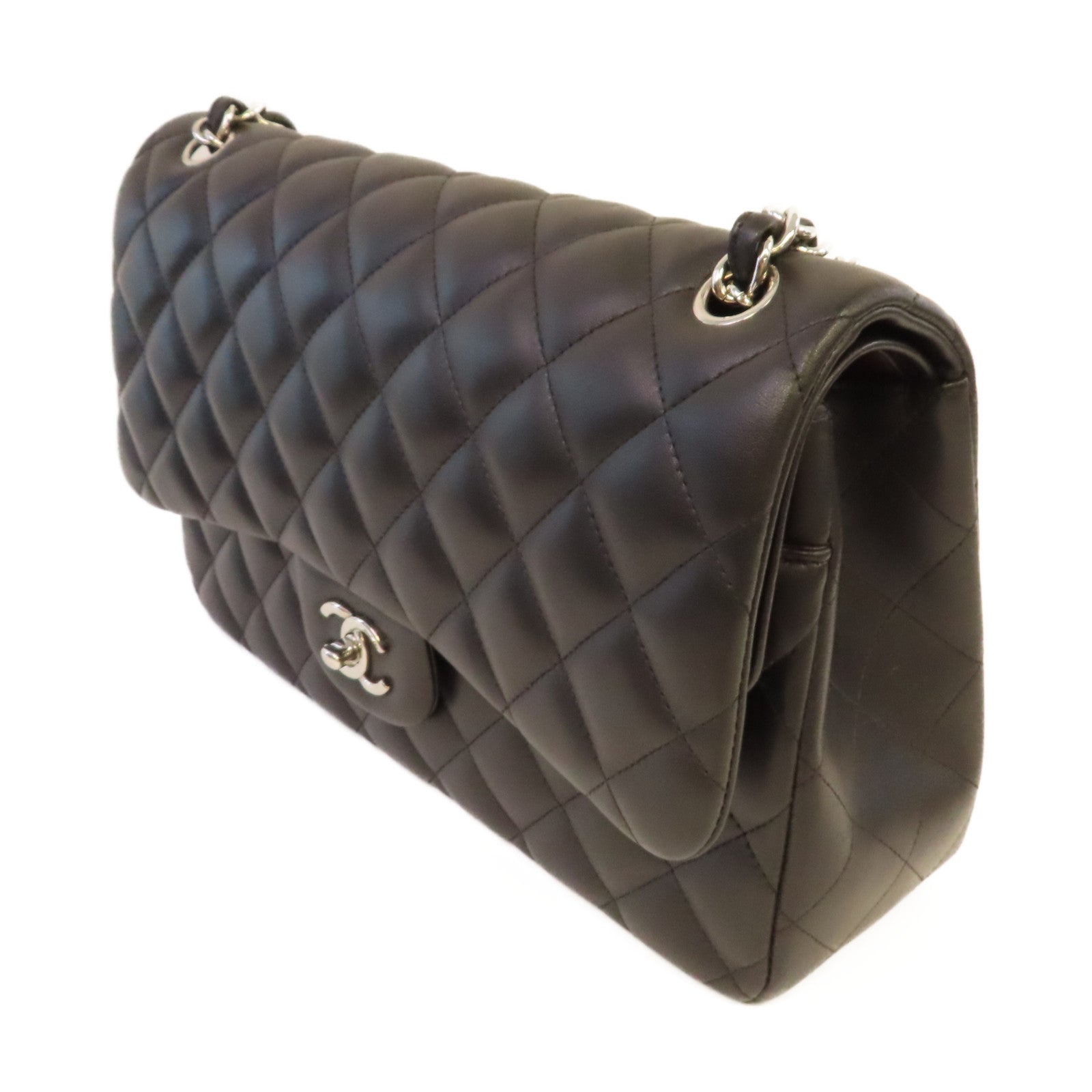CHANEL 【激減優惠】菱格羊皮皮革Jumbo Classic Chain Shoulder Bag銀扣鏈帶肩背袋黑色