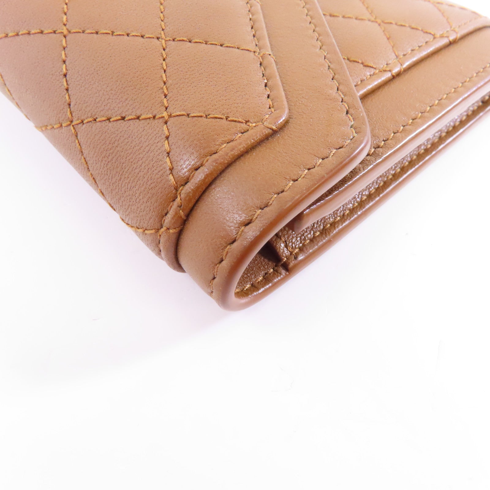 YVES SAINT LAURENT 牛皮皮革Card Case金扣卡片套棕色
