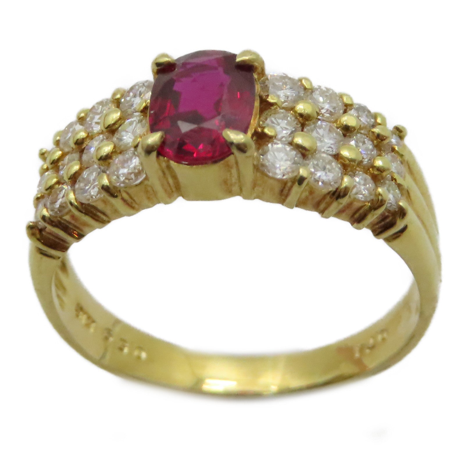 JEWELRY 18K黃金Ruby Diamond Ring 0.74ct紅寶石/0.59ct鑽石戒指US#6.75