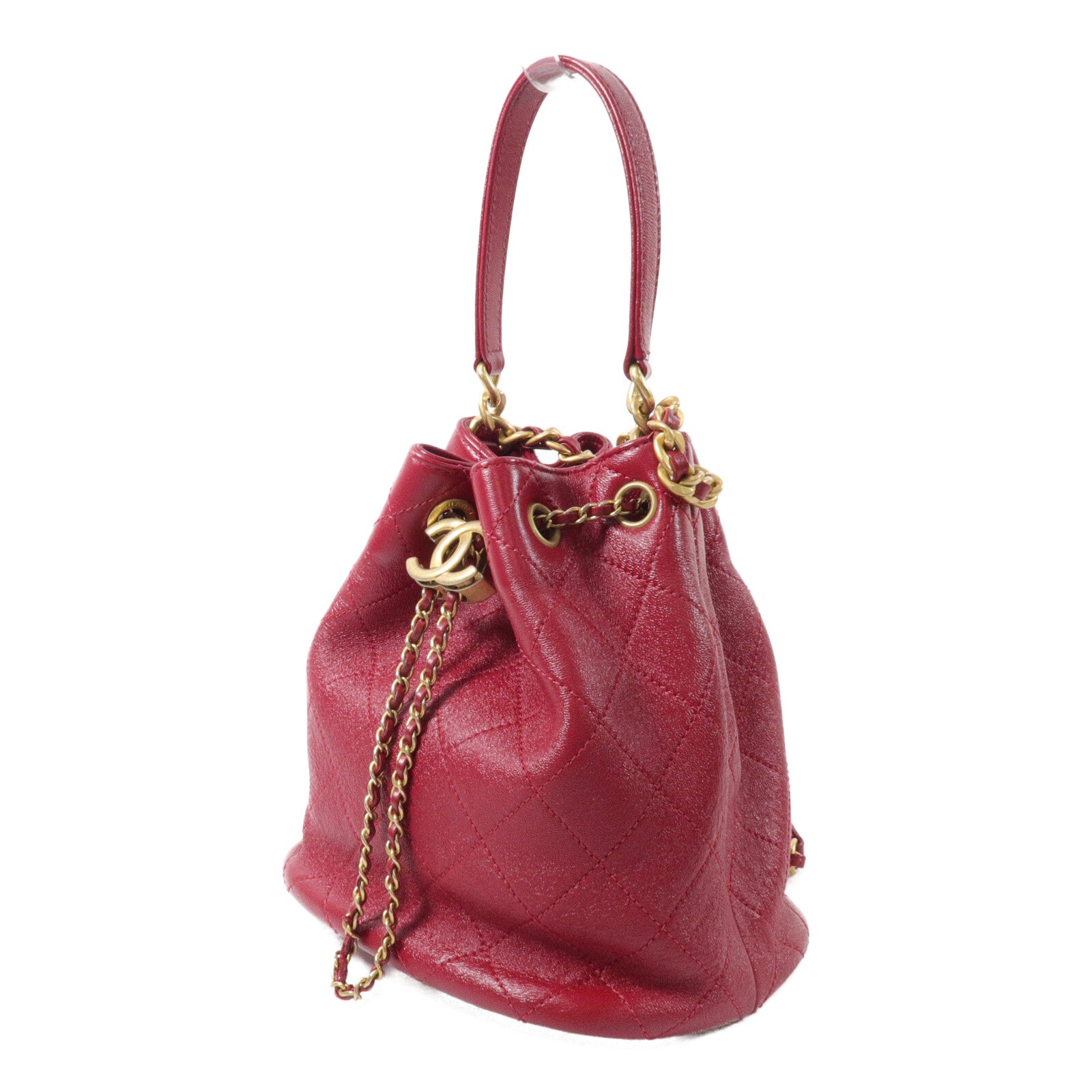 CHANEL 牛皮皮革Bucket Bag鏈帶手挽肩背兩用袋