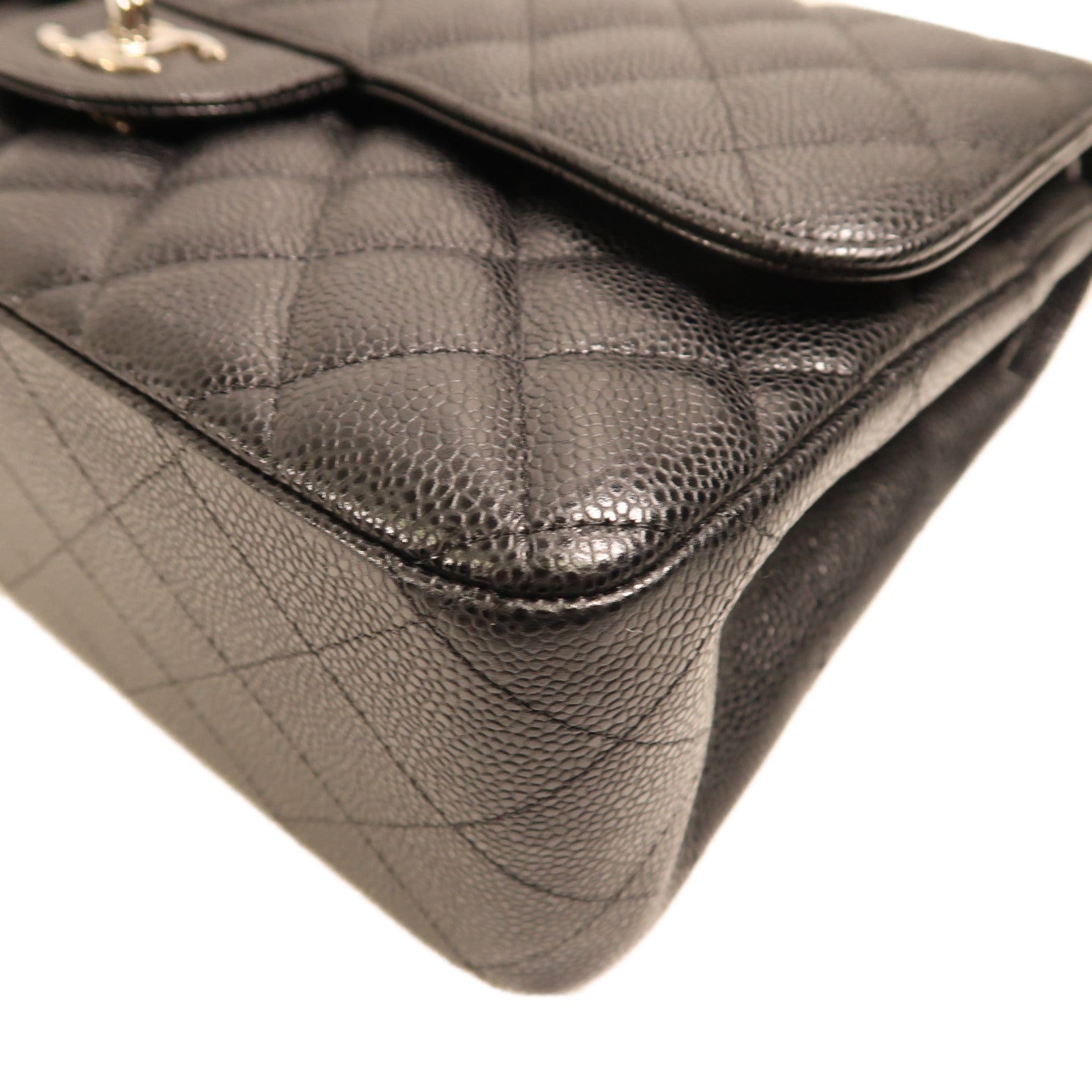CHANEL 【激減優惠】牛皮皮革Jumbo 30銀扣鏈帶肩背袋黑色