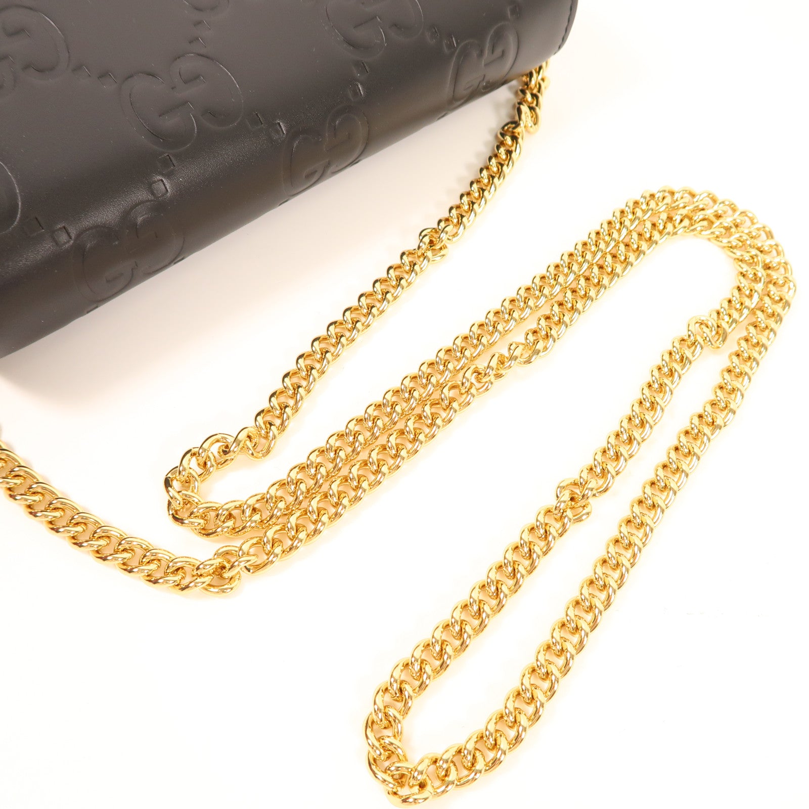 GUCCI 皮革GG Chain Wallet金扣鏈帶肩背袋