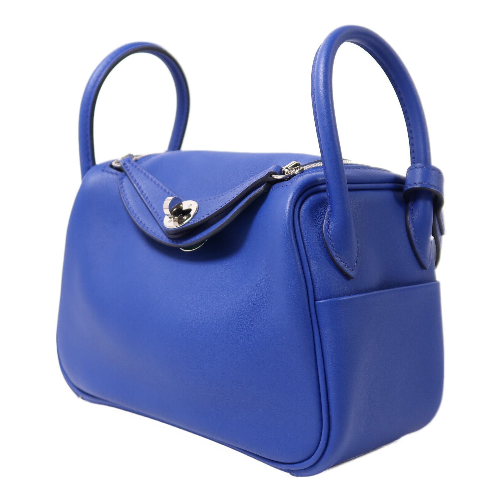 HERMES Swift皮革Mini Lindy銀扣手挽肩背兩用袋Bleu Royal/Menthe