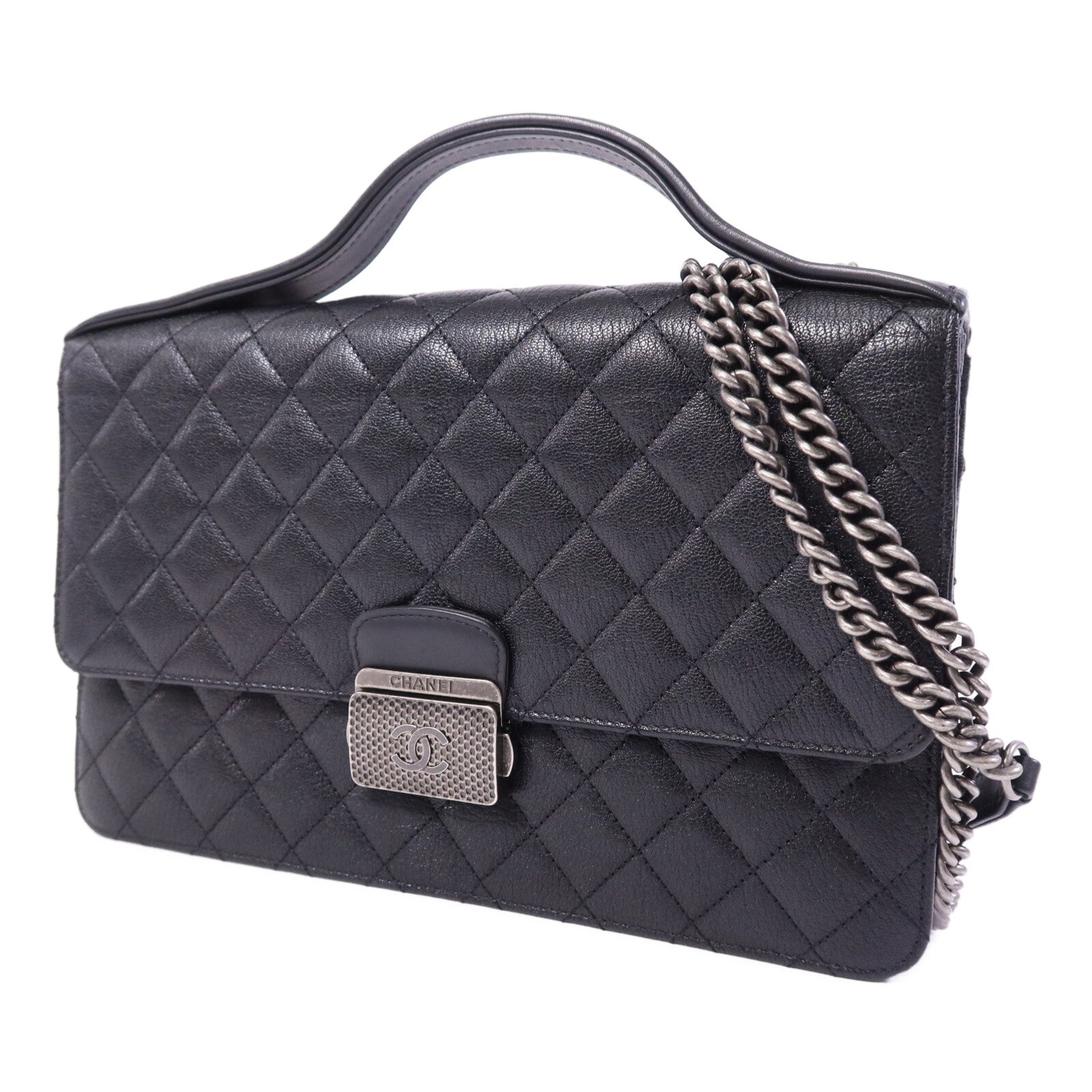 CHANEL 山羊皮皮革CC University Flap Bag鏈帶手挽肩背兩用袋