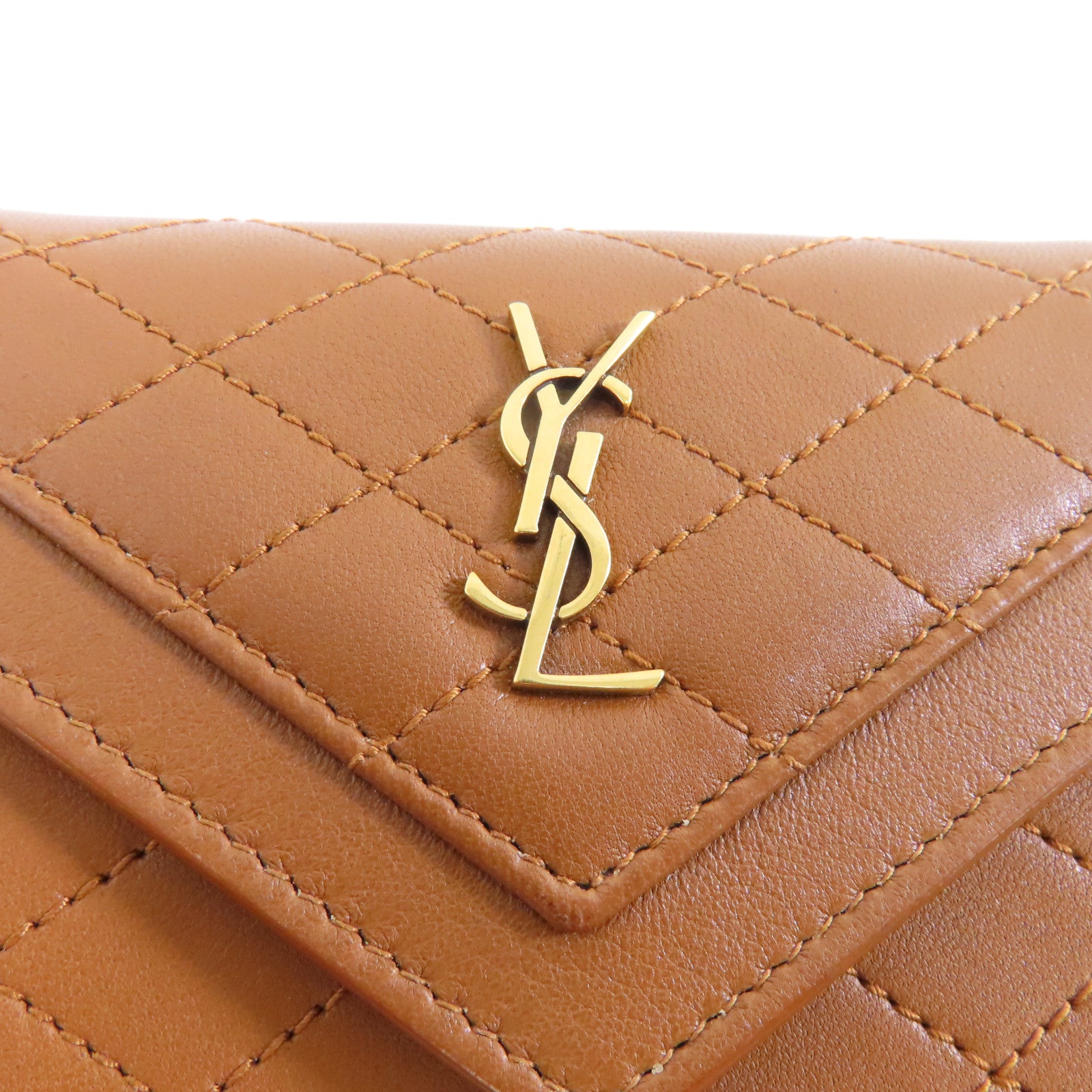 YVES SAINT LAURENT 牛皮皮革Card Case金扣卡片套棕色
