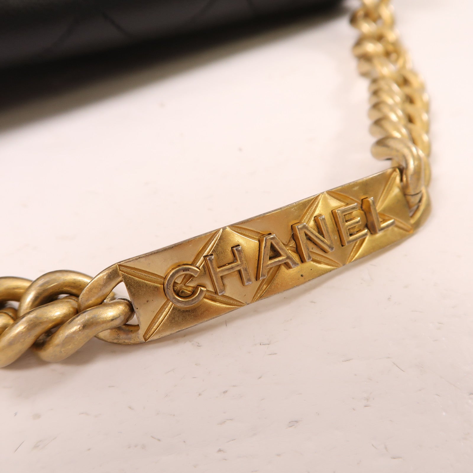 CHANEL 牛皮皮革Shoulder Bag金扣鏈帶手挽肩背兩用袋黑色