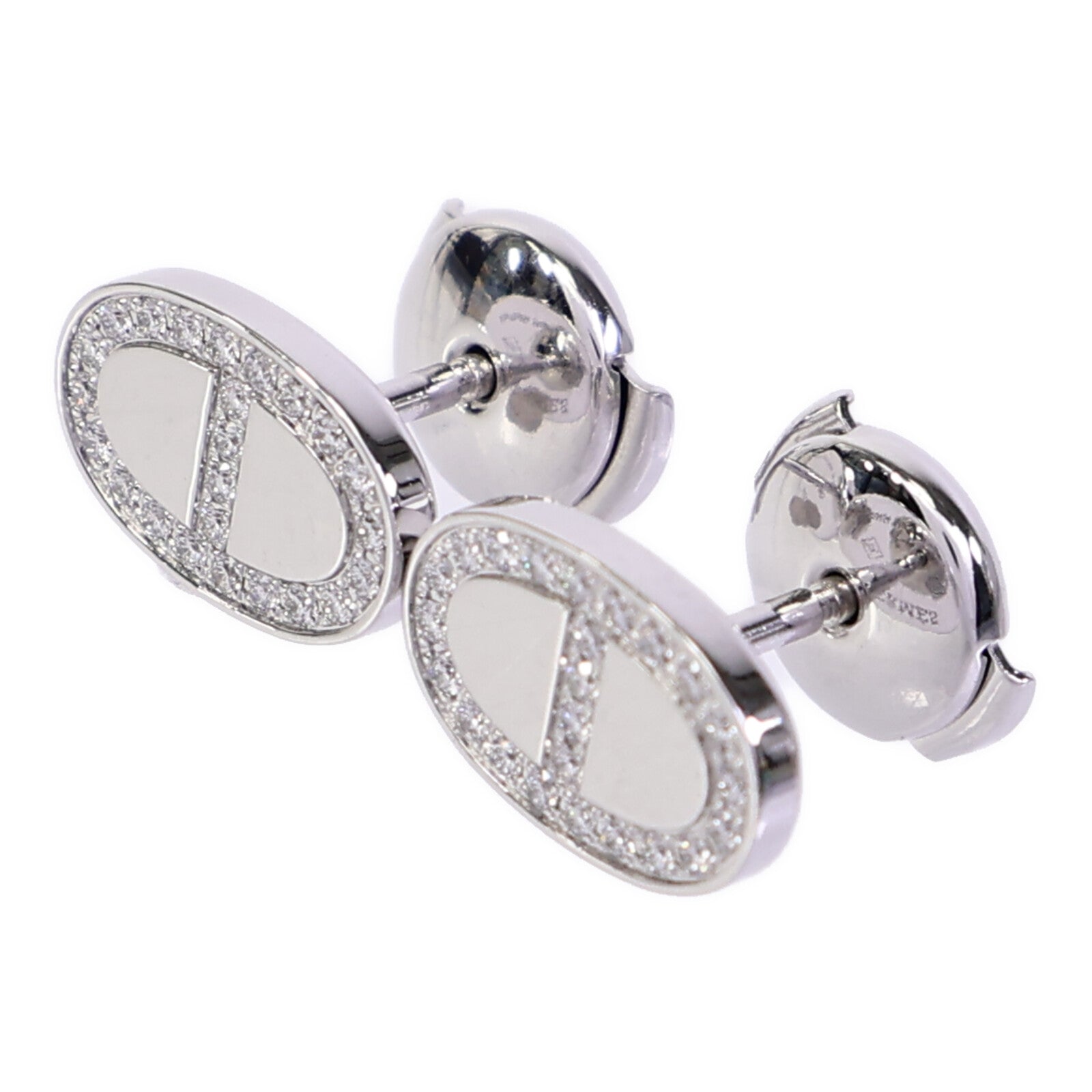 HERMES 18K白金Chaine d'ancre Contour Stud Earrings鑽石耳環