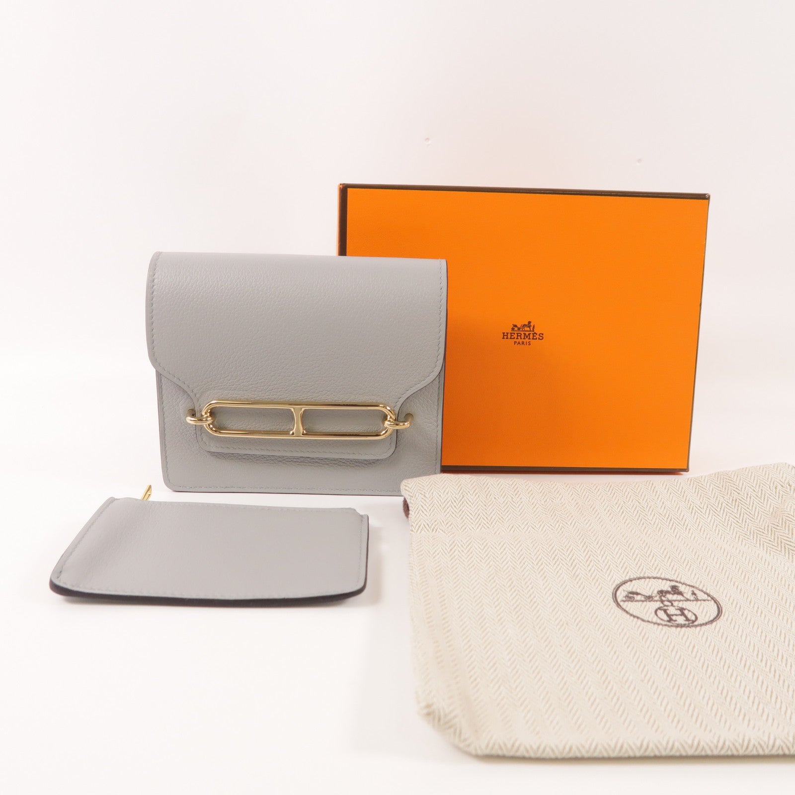 HERMES Evercolor皮革Roulis Silm金扣錢包08 Bleu Pale