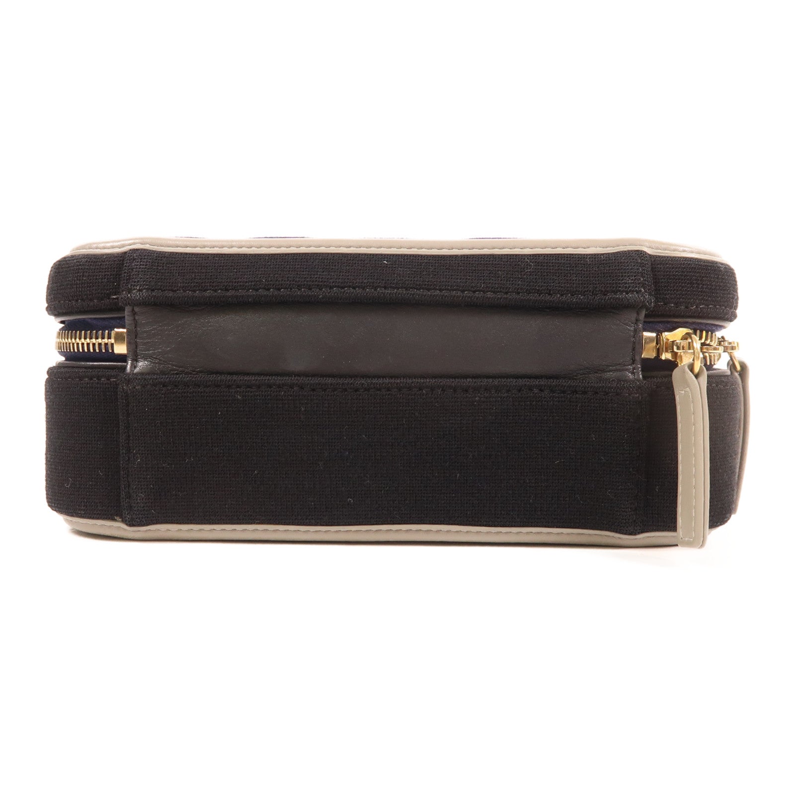 CHANEL 帆布Vanity Bag金扣手挽肩背兩用袋深藍色/黑色/灰色