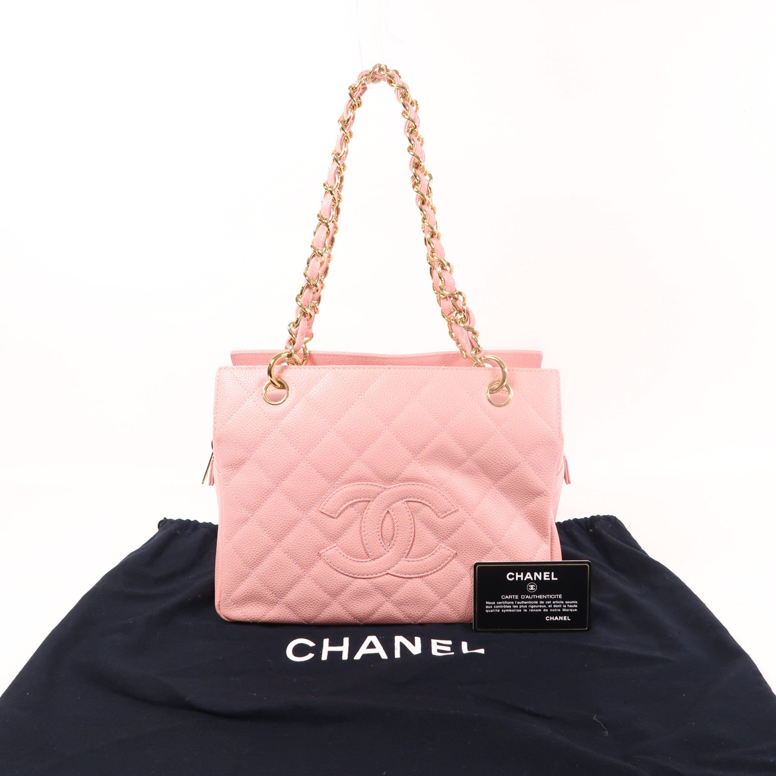 CHANEL 牛皮皮革Chain Shoulder金扣鏈帶肩背袋
