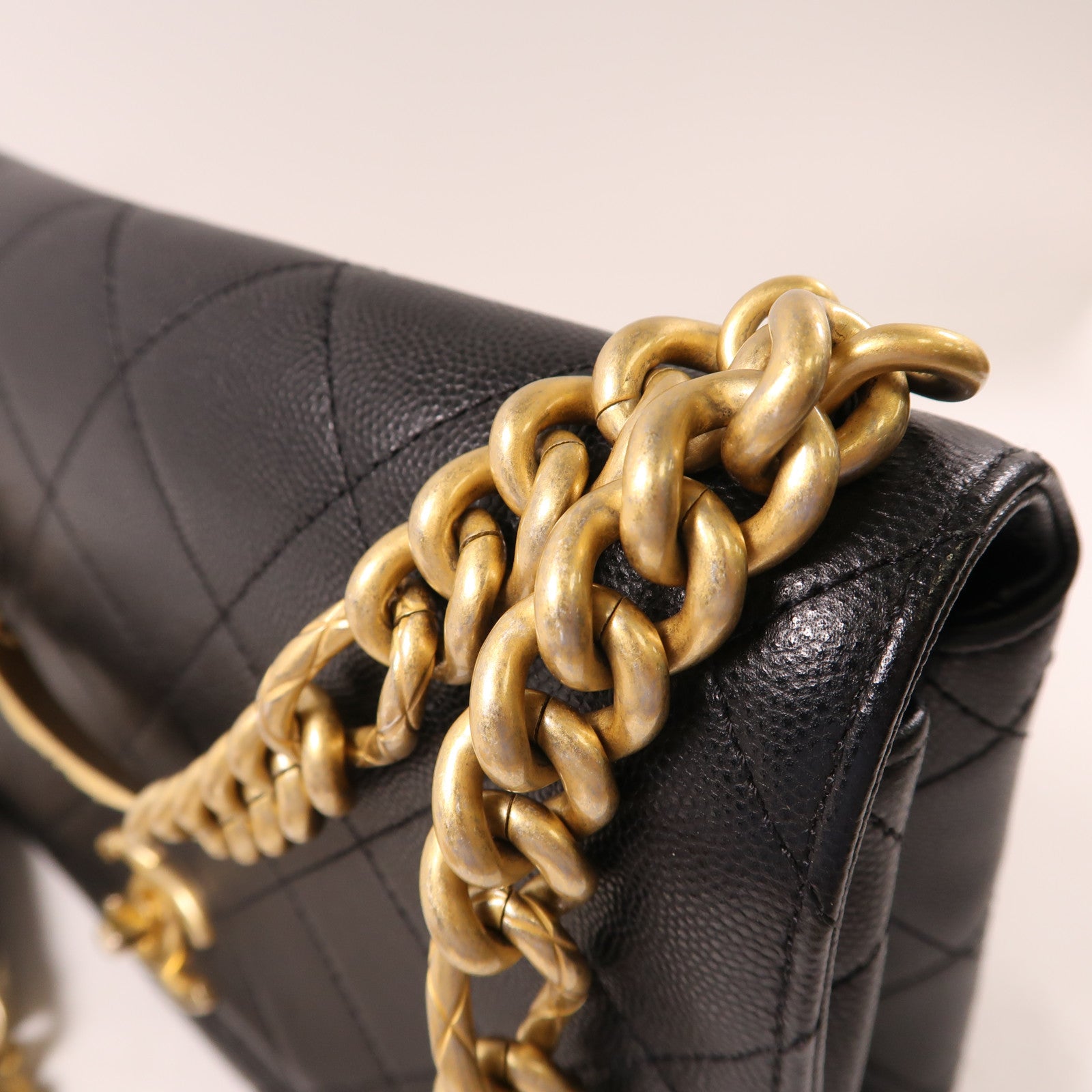 CHANEL 牛皮皮革Shoulder Bag金扣鏈帶手挽肩背兩用袋黑色