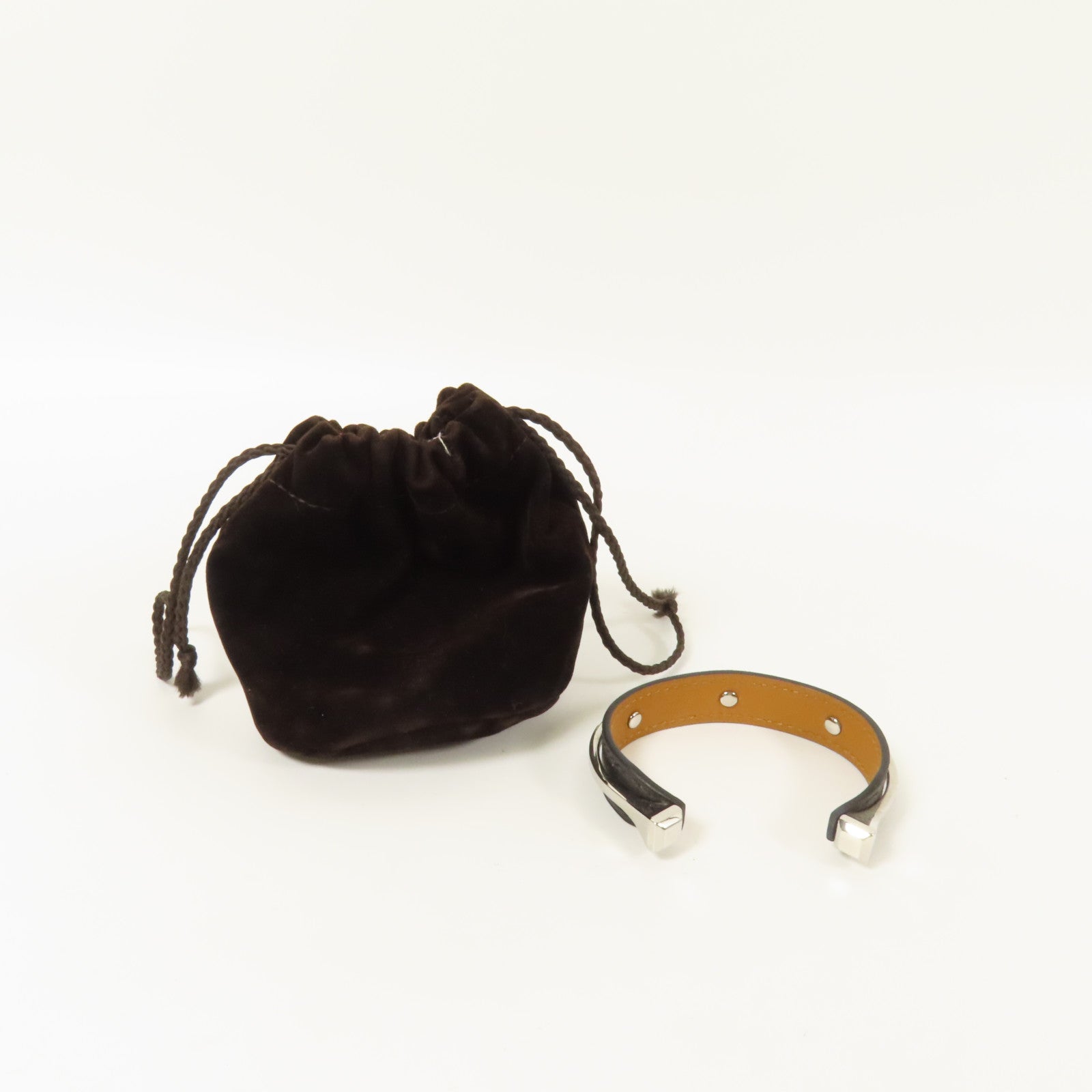 HERMES 牛皮皮革Open Cuff Bracelet手鐲Noir Hermes#M