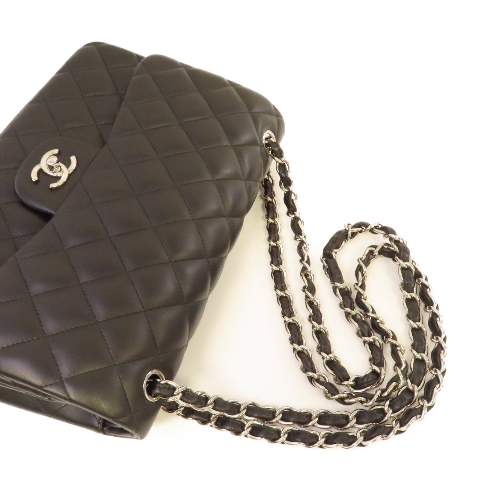 CHANEL 【激減優惠】菱格羊皮皮革Jumbo Classic Chain Shoulder Bag銀扣鏈帶肩背袋黑色