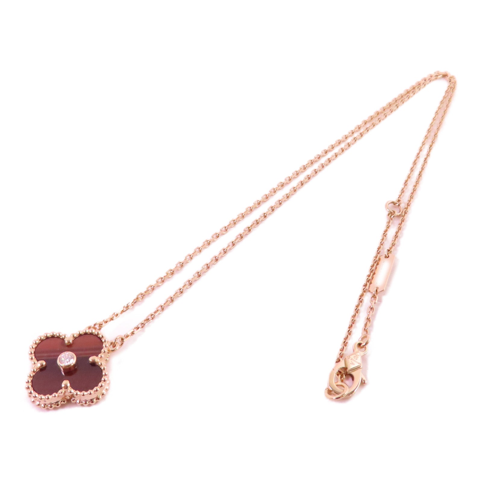 Van Cleef & Arpels 18K玫瑰金/鑽石/孔雀石Vintage Alhambra Malachite Diamond Necklace項鏈