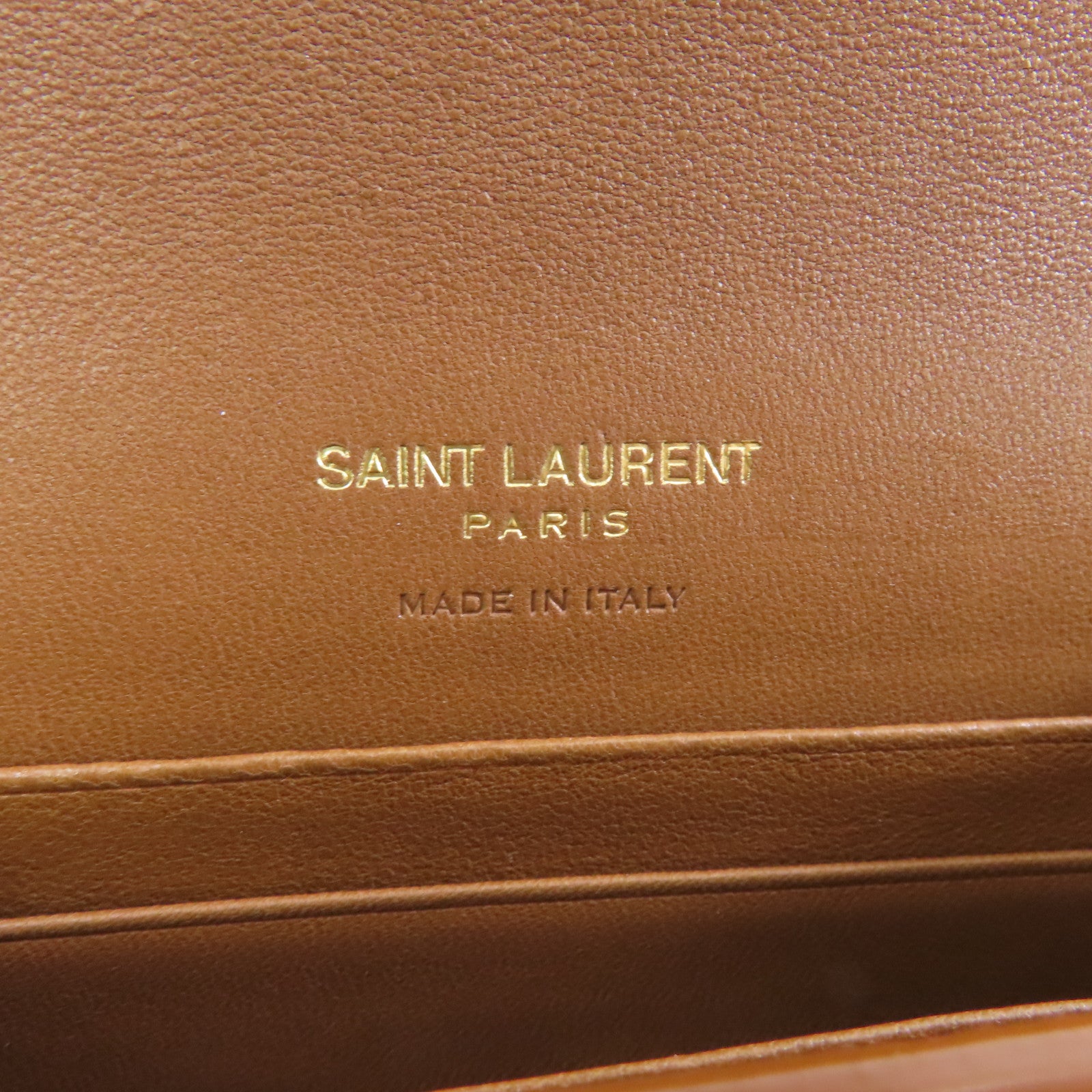 YVES SAINT LAURENT 牛皮皮革Card Case金扣卡片套棕色