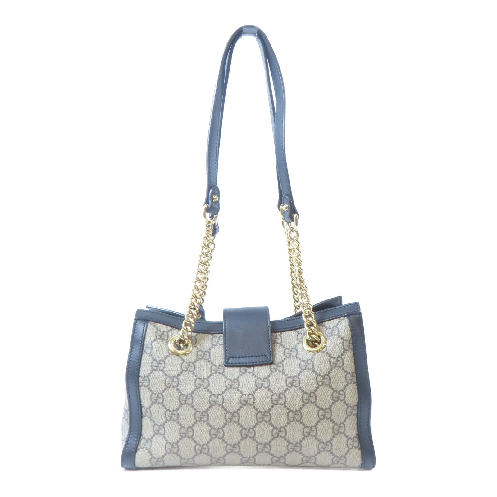 GUCCI 【激減優惠】塗層帆布Padlock Small GG金扣鏈帶肩背袋啡色/黑色
