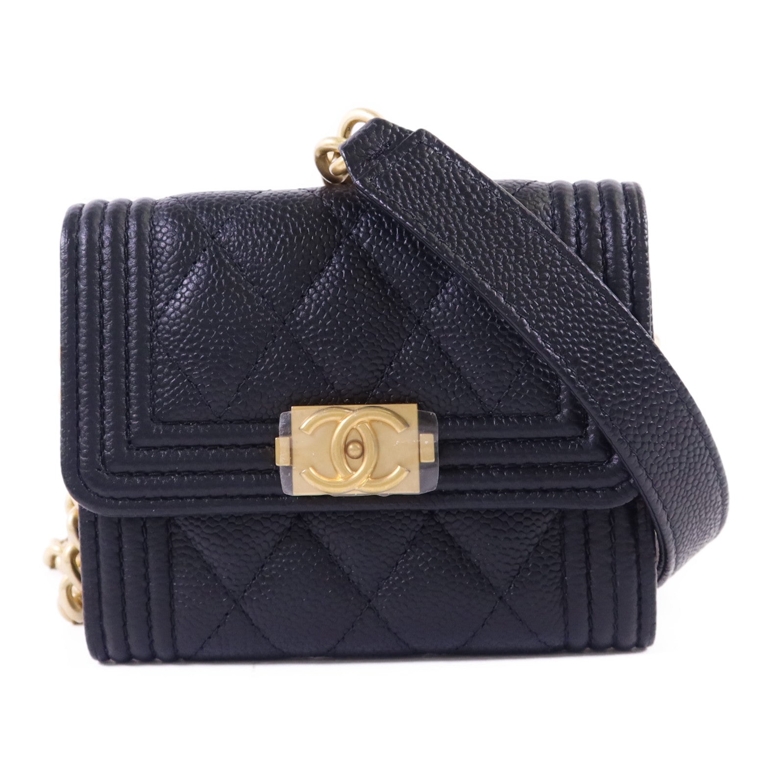 CHANEL 牛皮皮革Boy Chain Wallet金扣鏈帶肩背袋