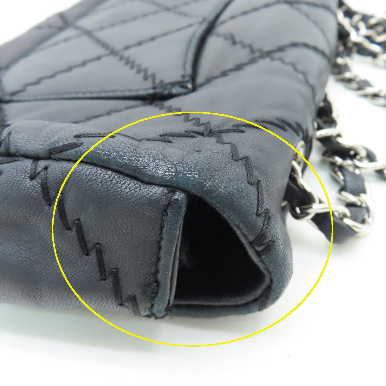 CHANEL 菱格羊皮皮革Chain Shoulder銀扣鏈帶肩背袋黑色