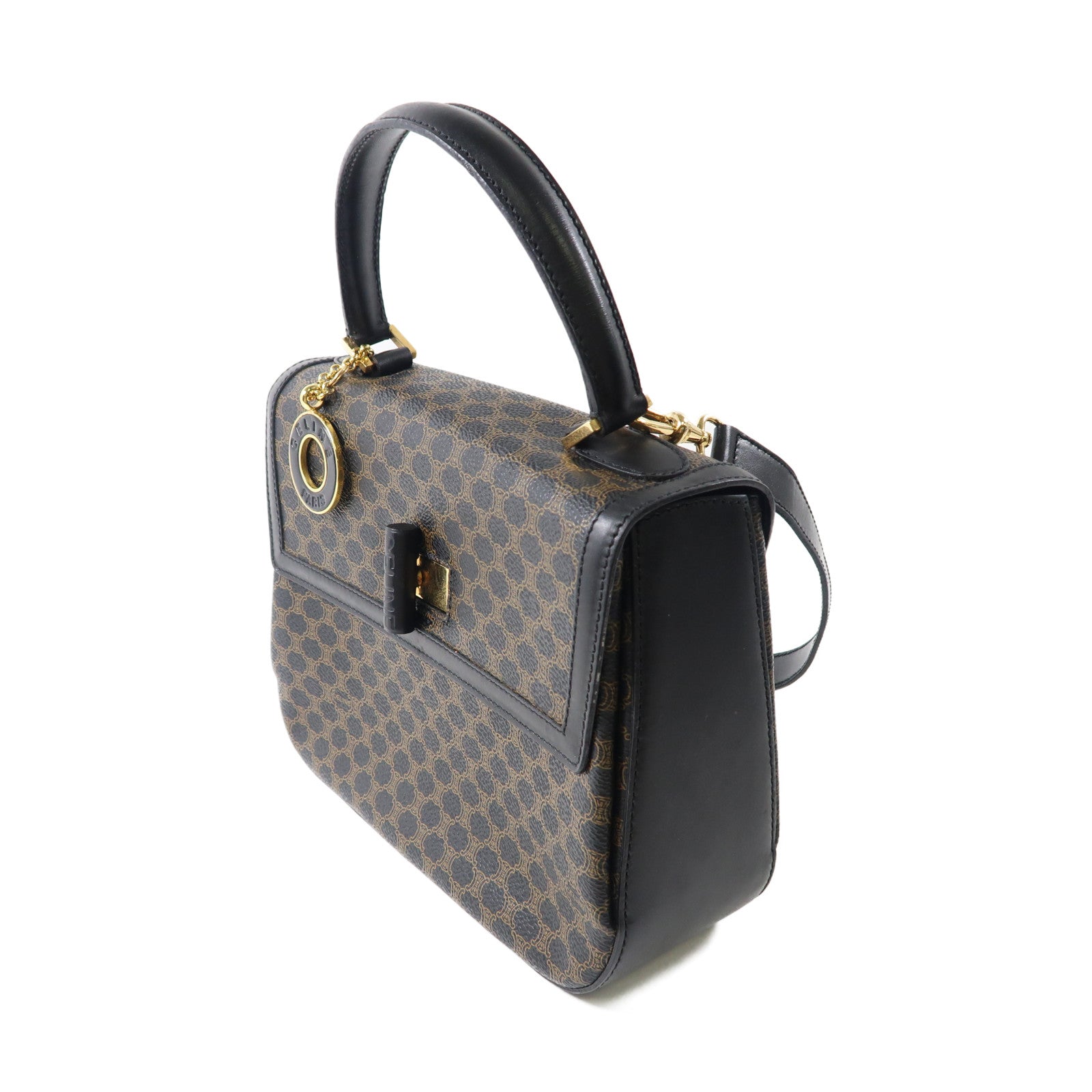 CELINE 牛皮皮革Vintage 2 Way Bag金扣手挽肩背兩用袋黑色/啡色
