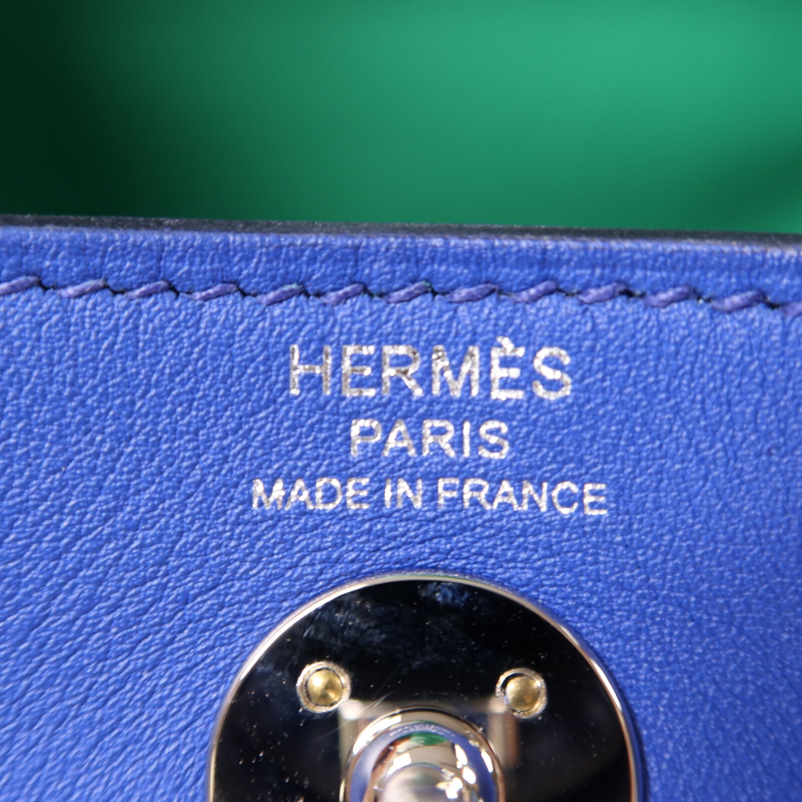 HERMES Swift皮革Mini Lindy銀扣手挽肩背兩用袋Bleu Royal/Menthe