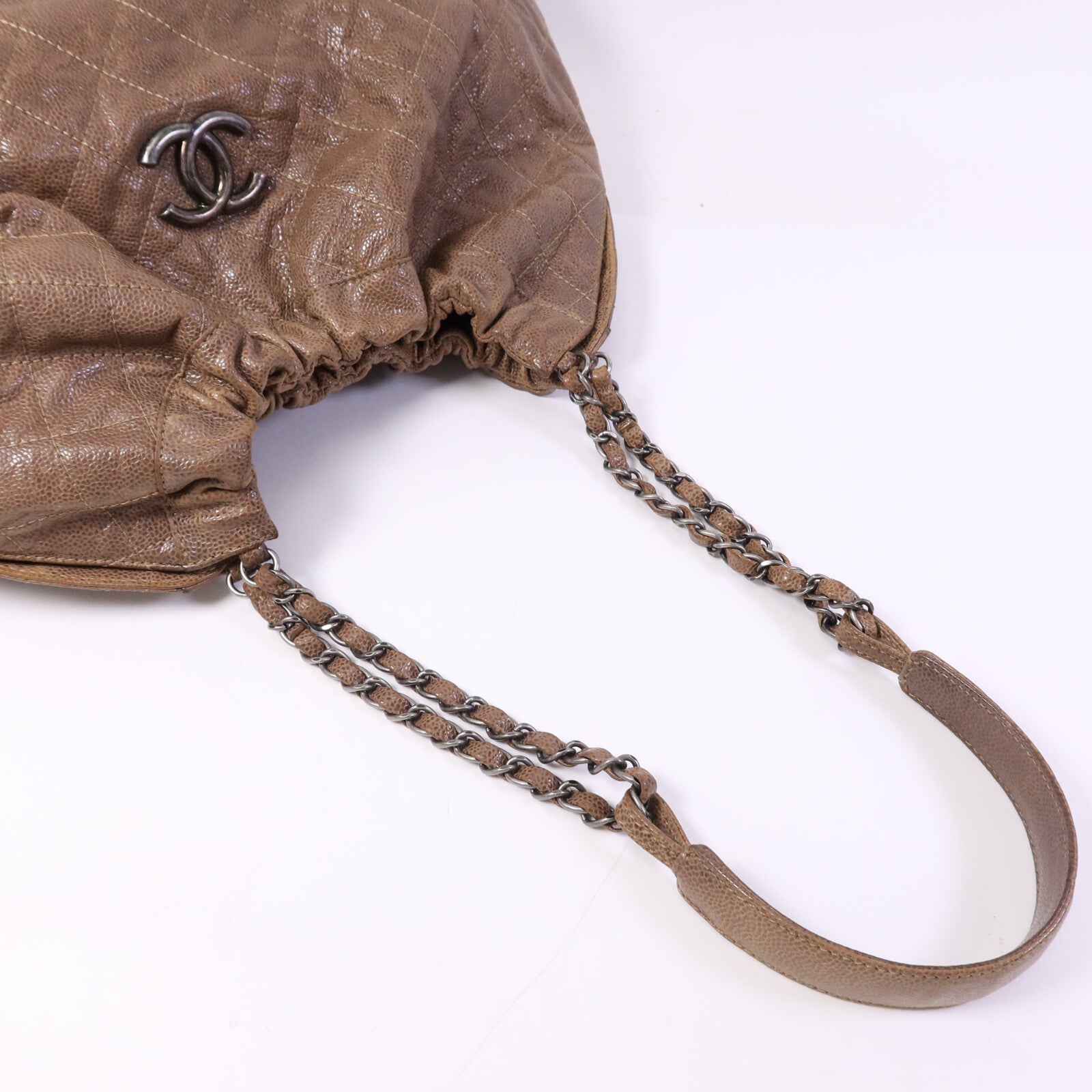CHANEL 牛皮皮革Shoulder Bag銀扣肩背袋