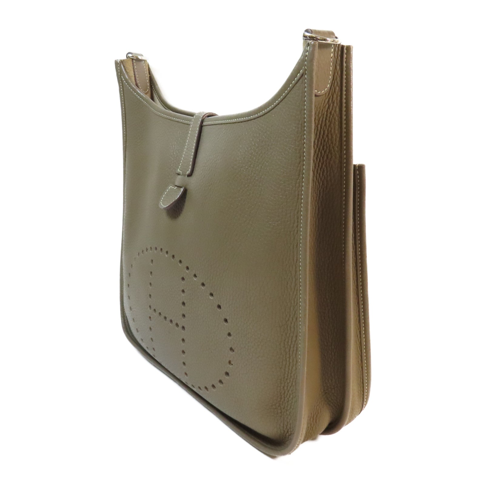 HERMES Clemence皮革Evelyne GM 銀扣肩背袋Etoupe