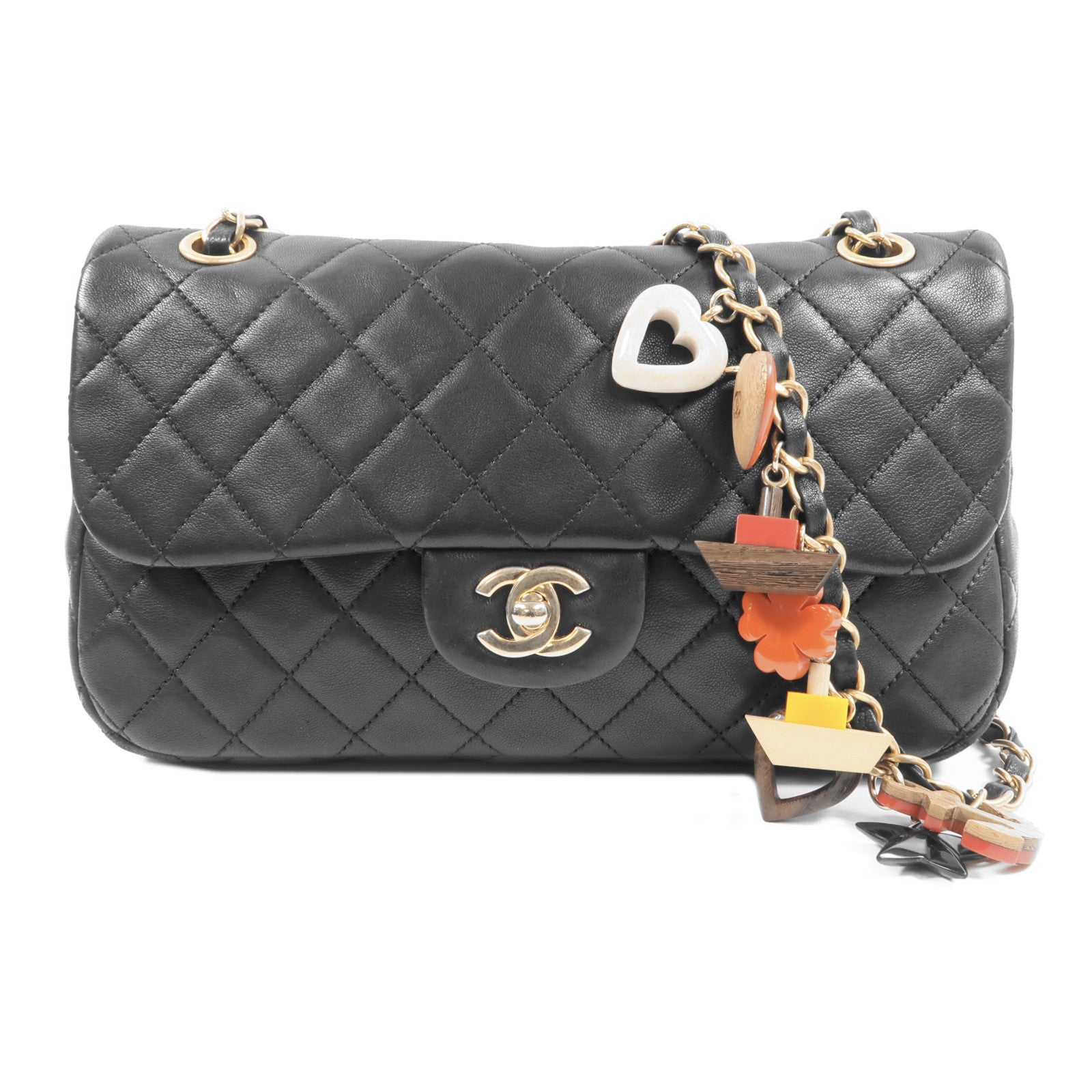 CHANEL 羊皮皮革Chain Shoulder金扣鏈帶肩背袋