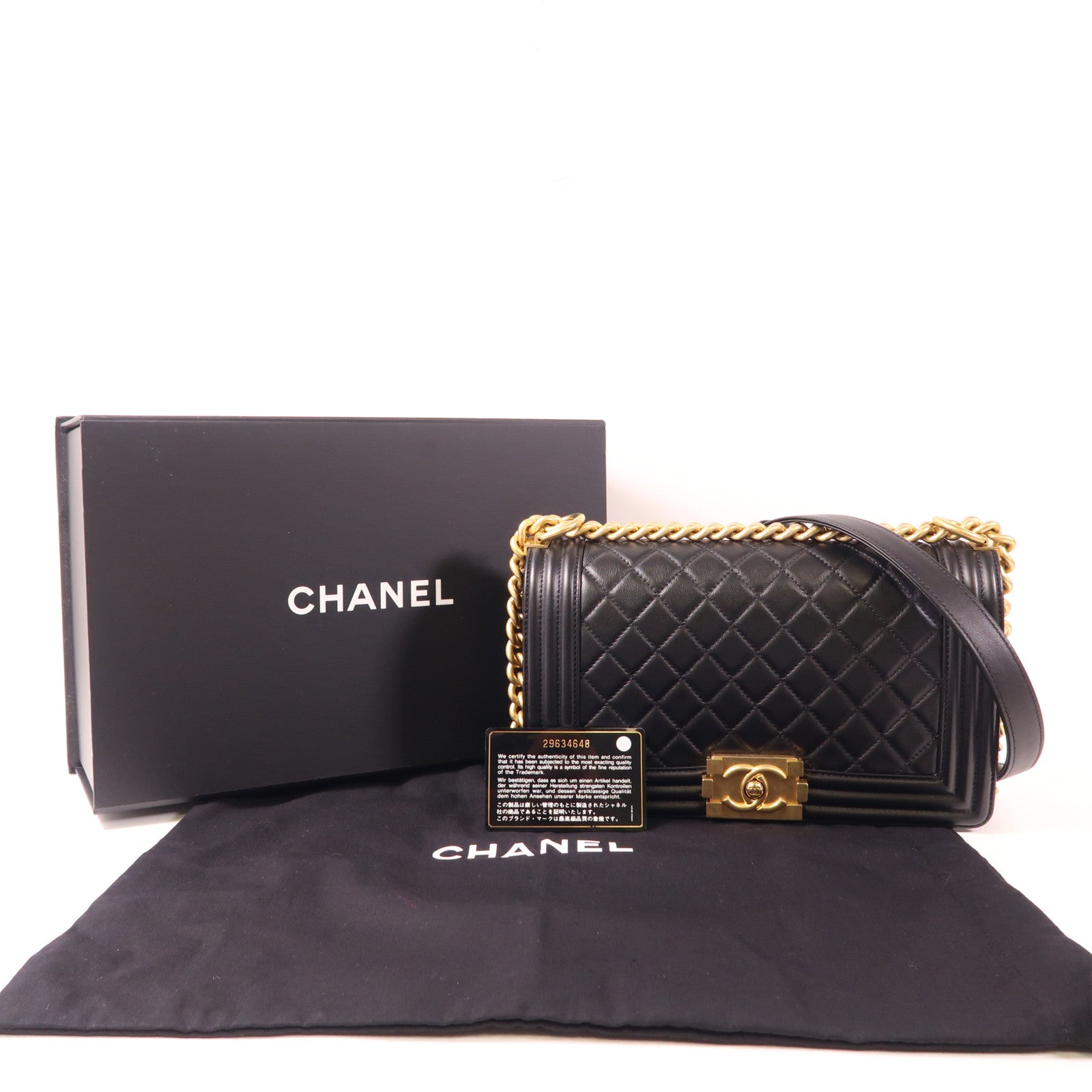 CHANEL CC GHW Boy 25 Shoulder Bag A67086 Calfkin Leather Black