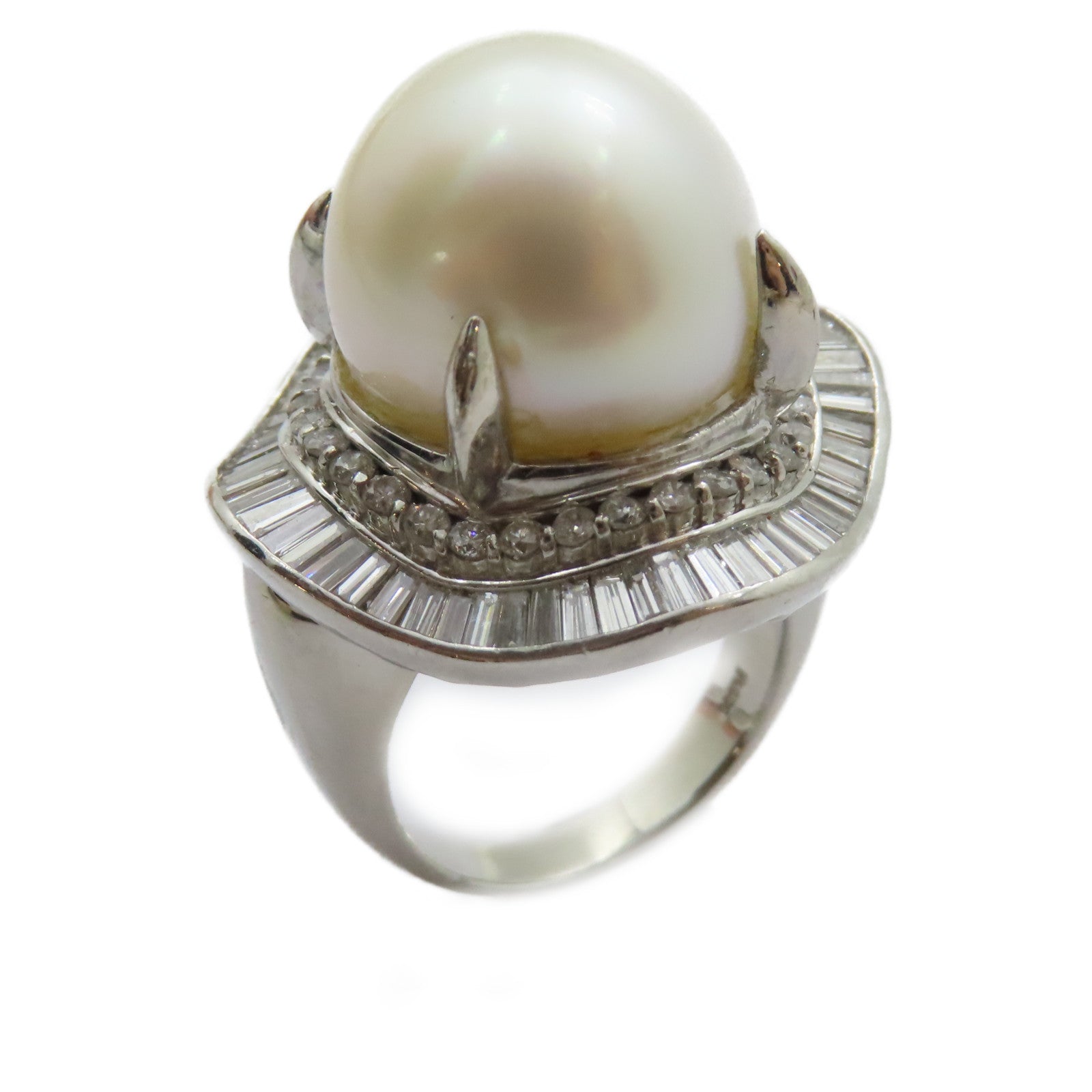JEWELRY PT900鉑金Pearl Diamond Ring珍珠/2.05ct鑽石戒指US#6