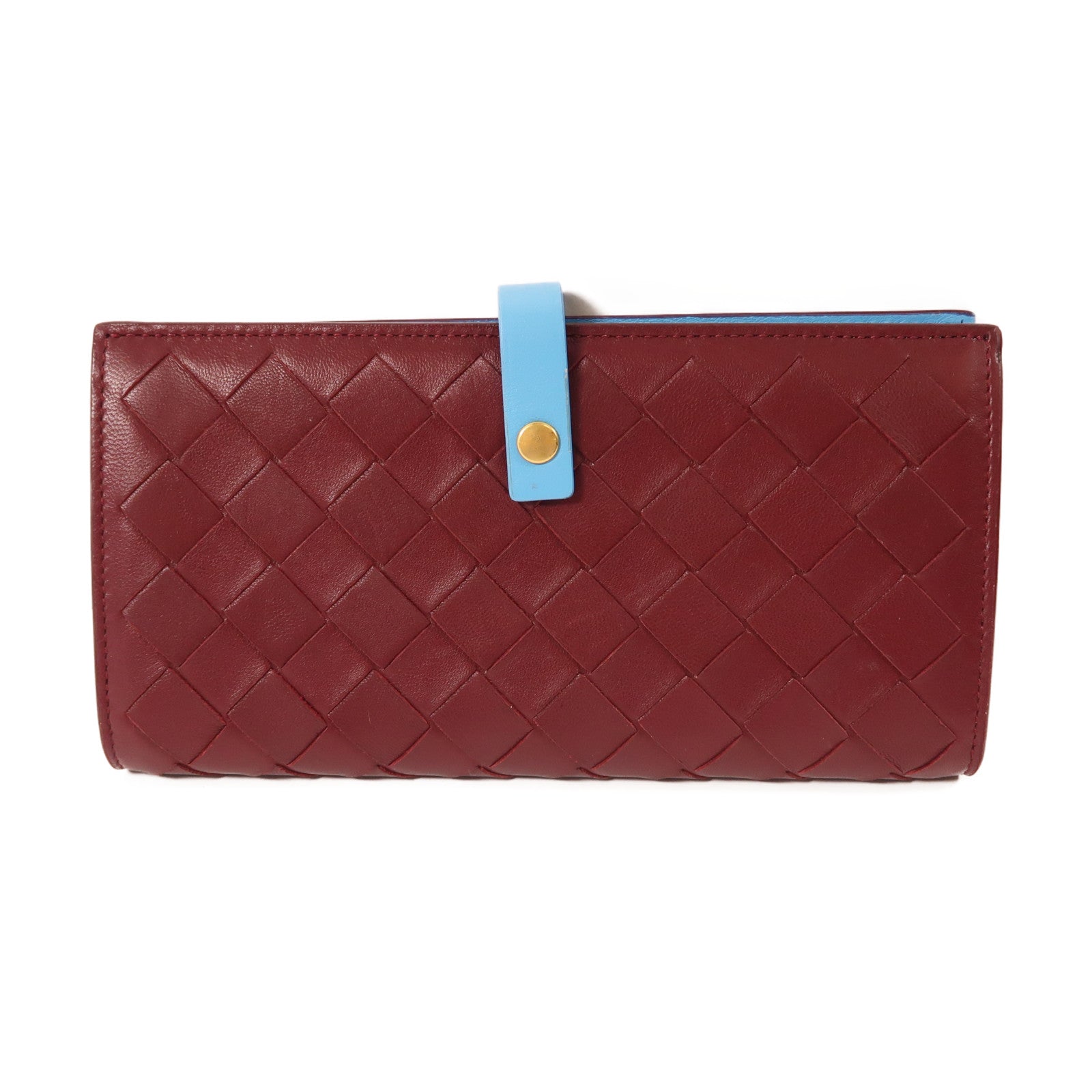 BOTTEGA VENETA 牛皮皮革Wallet金扣長錢包紅色/藍色