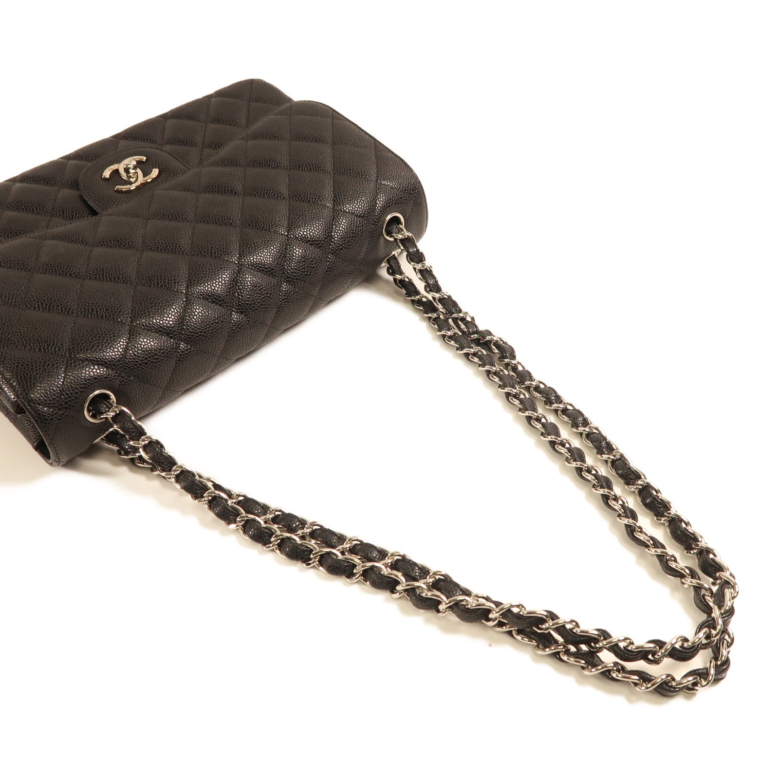 CHANEL 【激減優惠】牛皮皮革Jumbo 30銀扣鏈帶肩背袋黑色