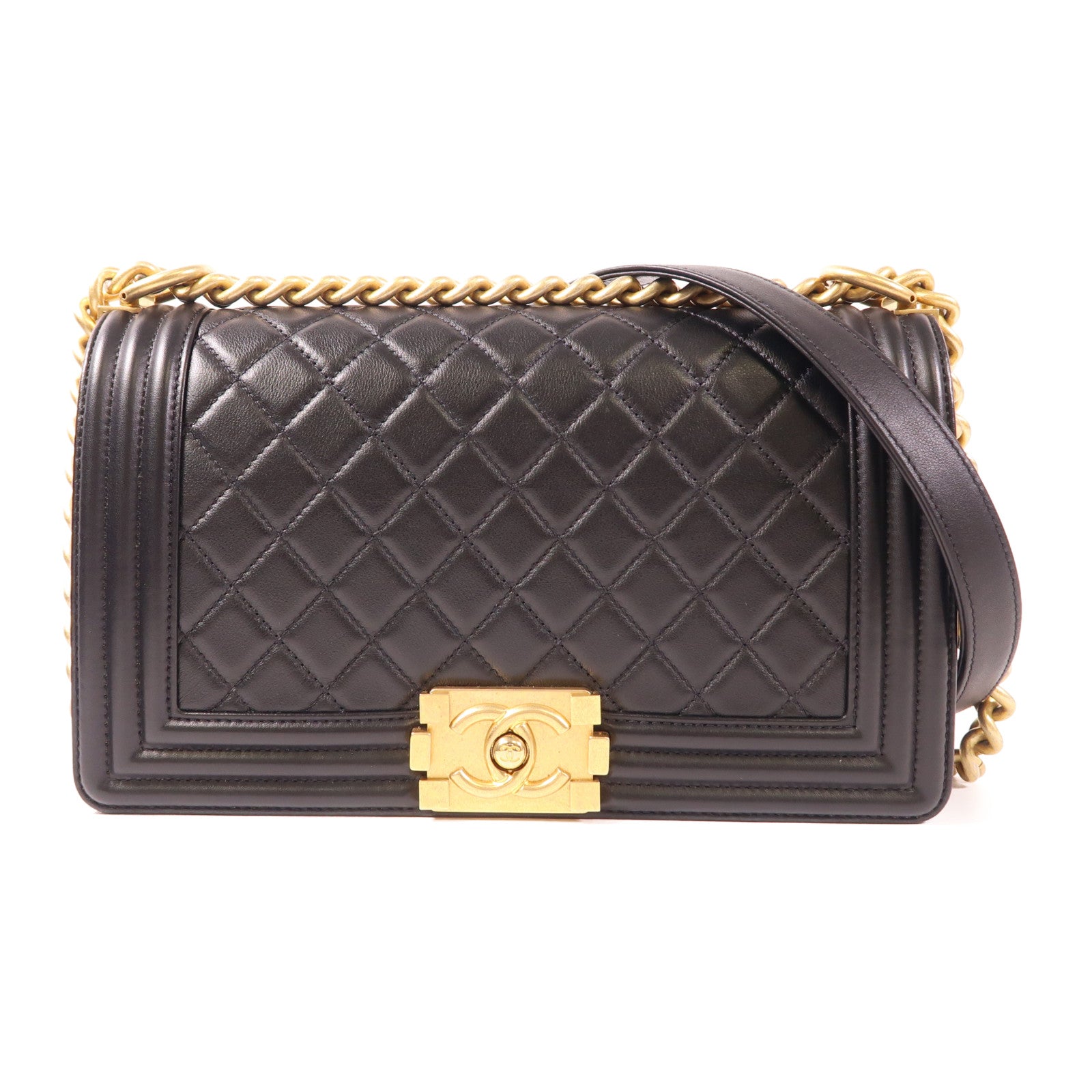 CHANEL CC GHW Boy 25 Shoulder Bag A67086 Calfkin Leather Black