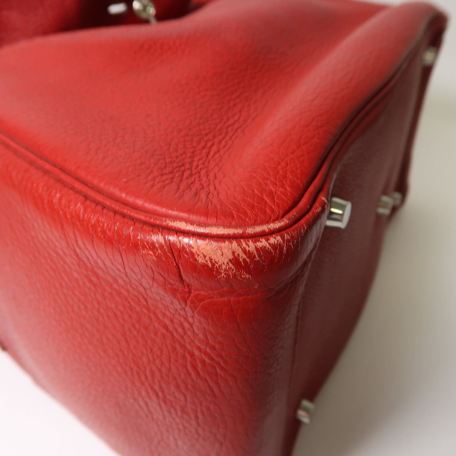HERMES Clemence皮革Lindy 34銀扣手挽肩背兩用袋Rough Garance紅色