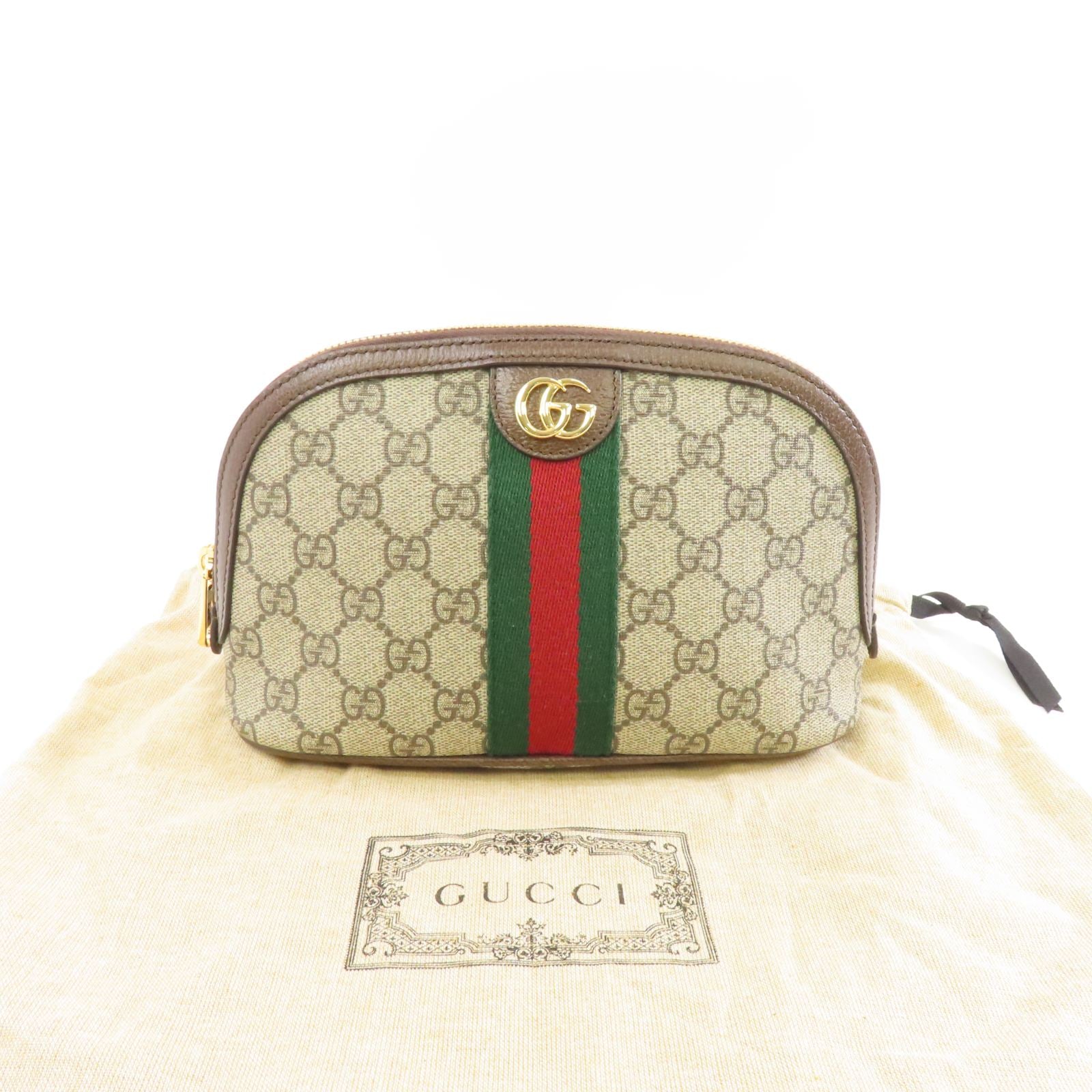 GUCCI 塗層帆布Clutch Bag金扣手拿包棕色